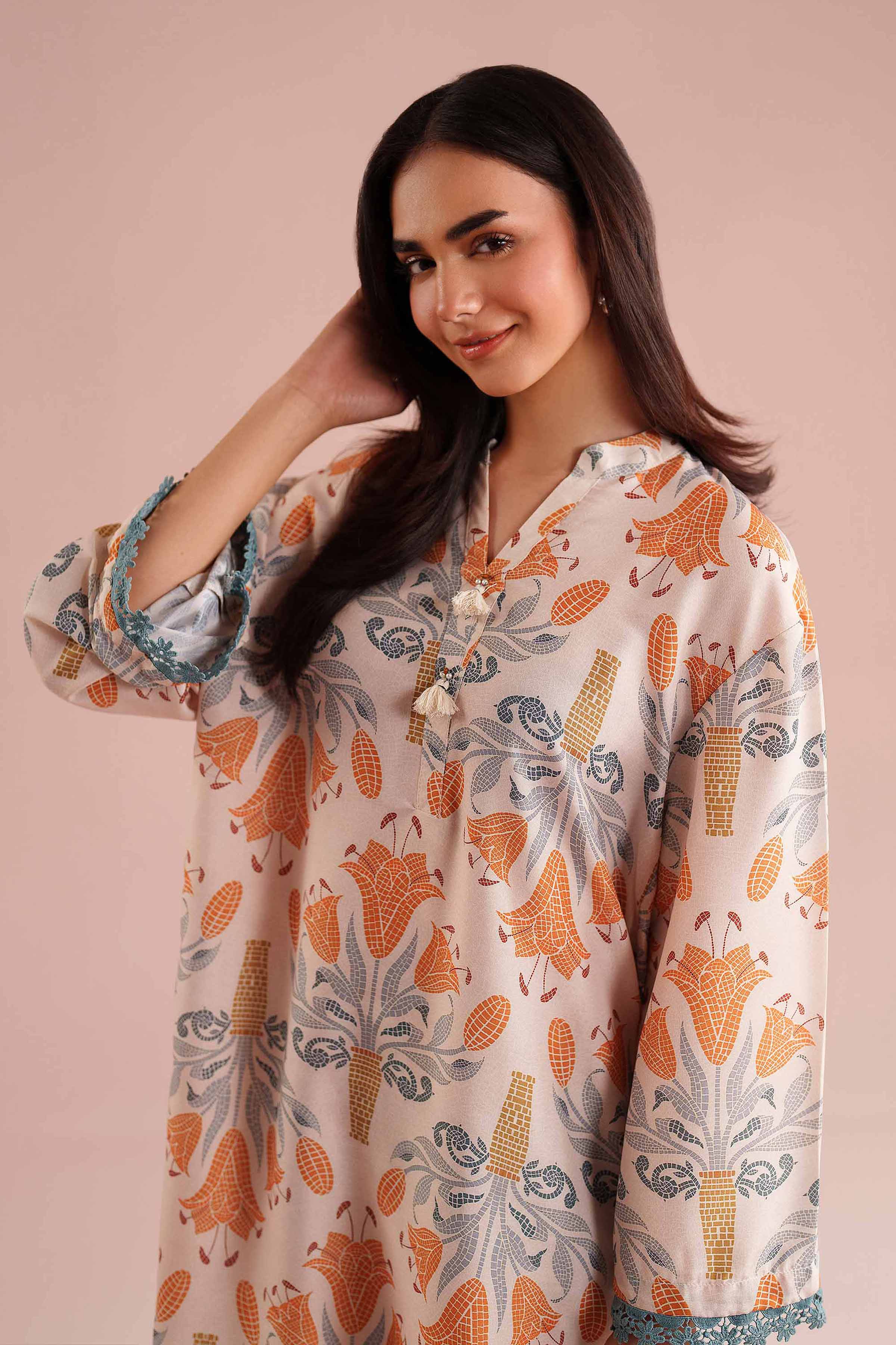 NishatUK - Beige Printed Lawn 2-piece ready to wear Dress