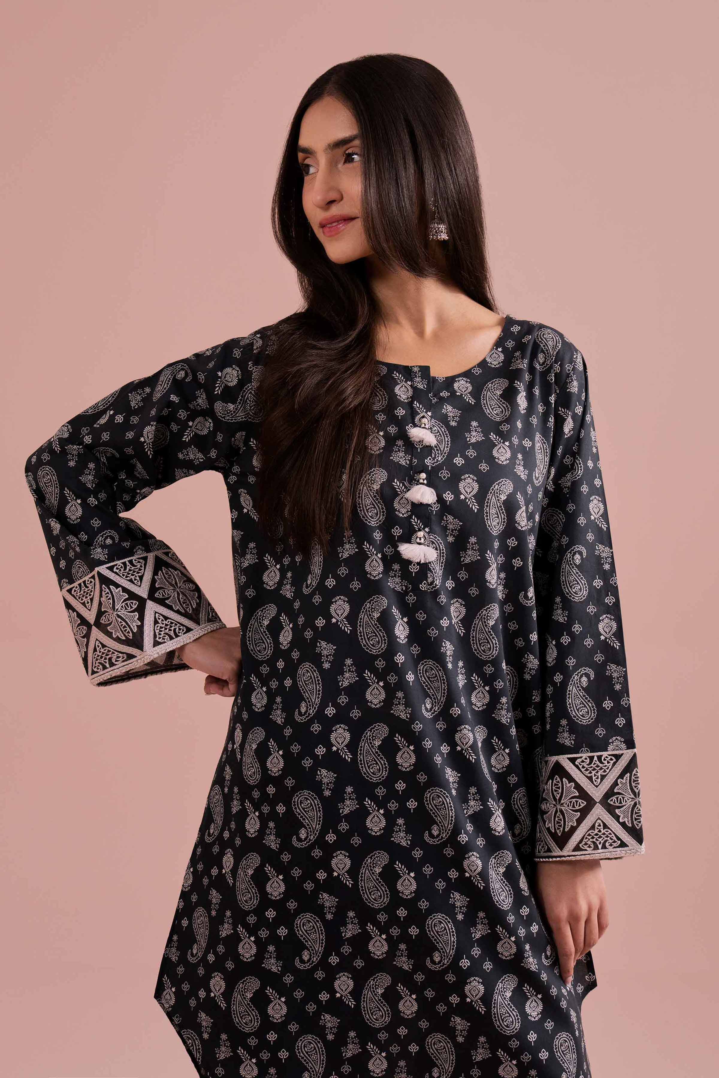 NishatUK - Black Embroidered Cambric 2-piece ready to wear Dress