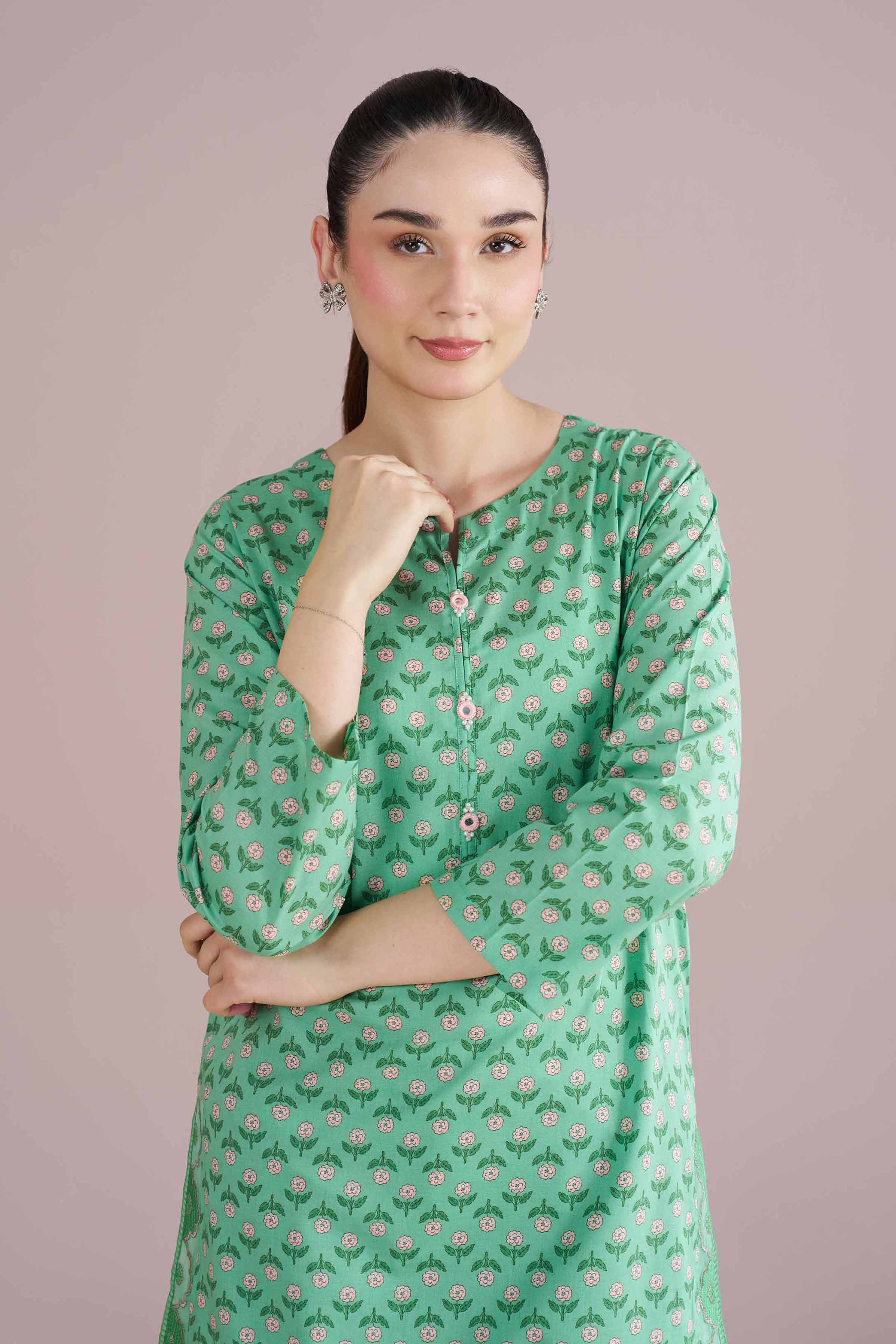 NishatUK - Green Embroidered Cambric 2-piece ready to wear Dress