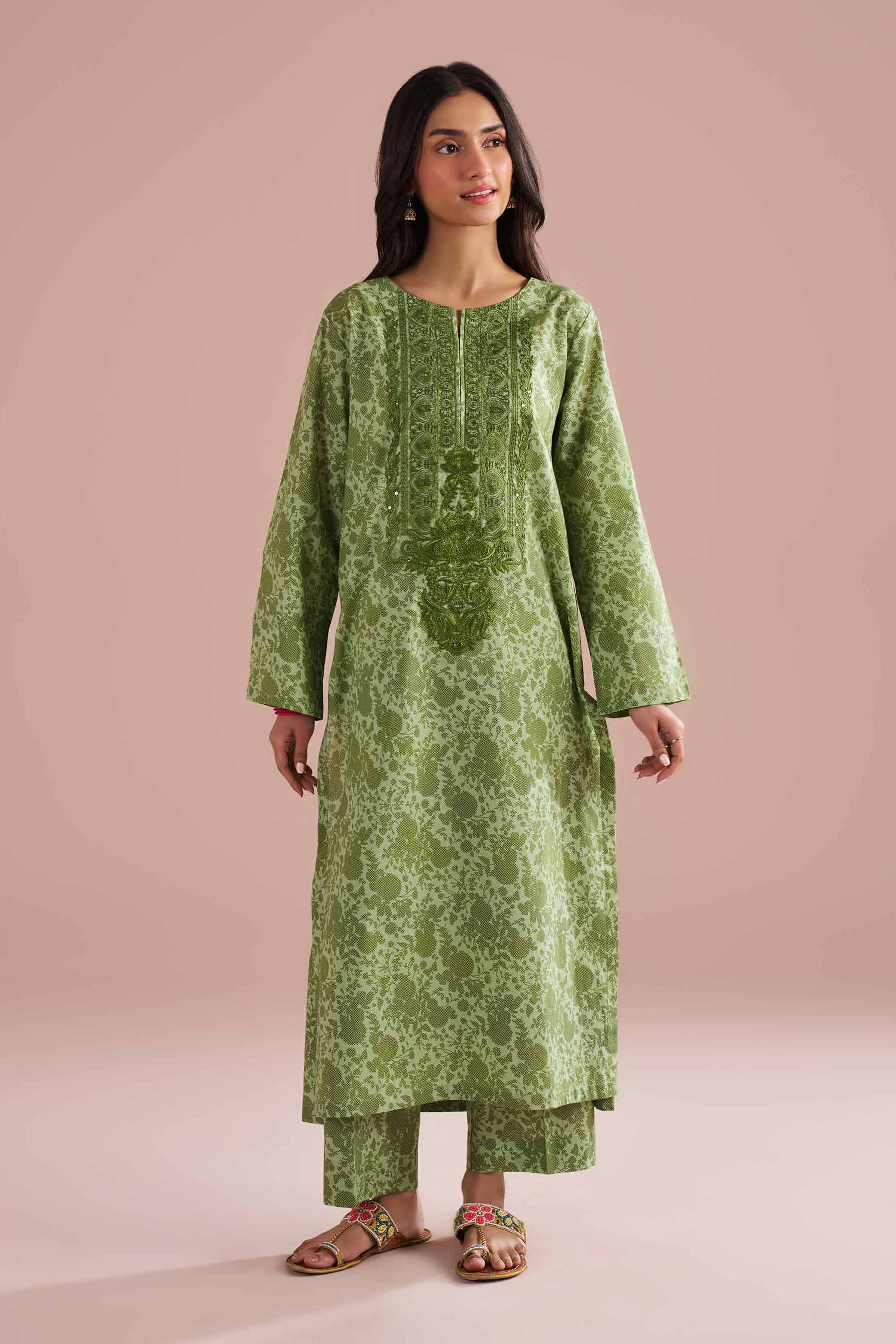 NishatUK - Green Embroidered Cambric 2-piece ready to wear Dress