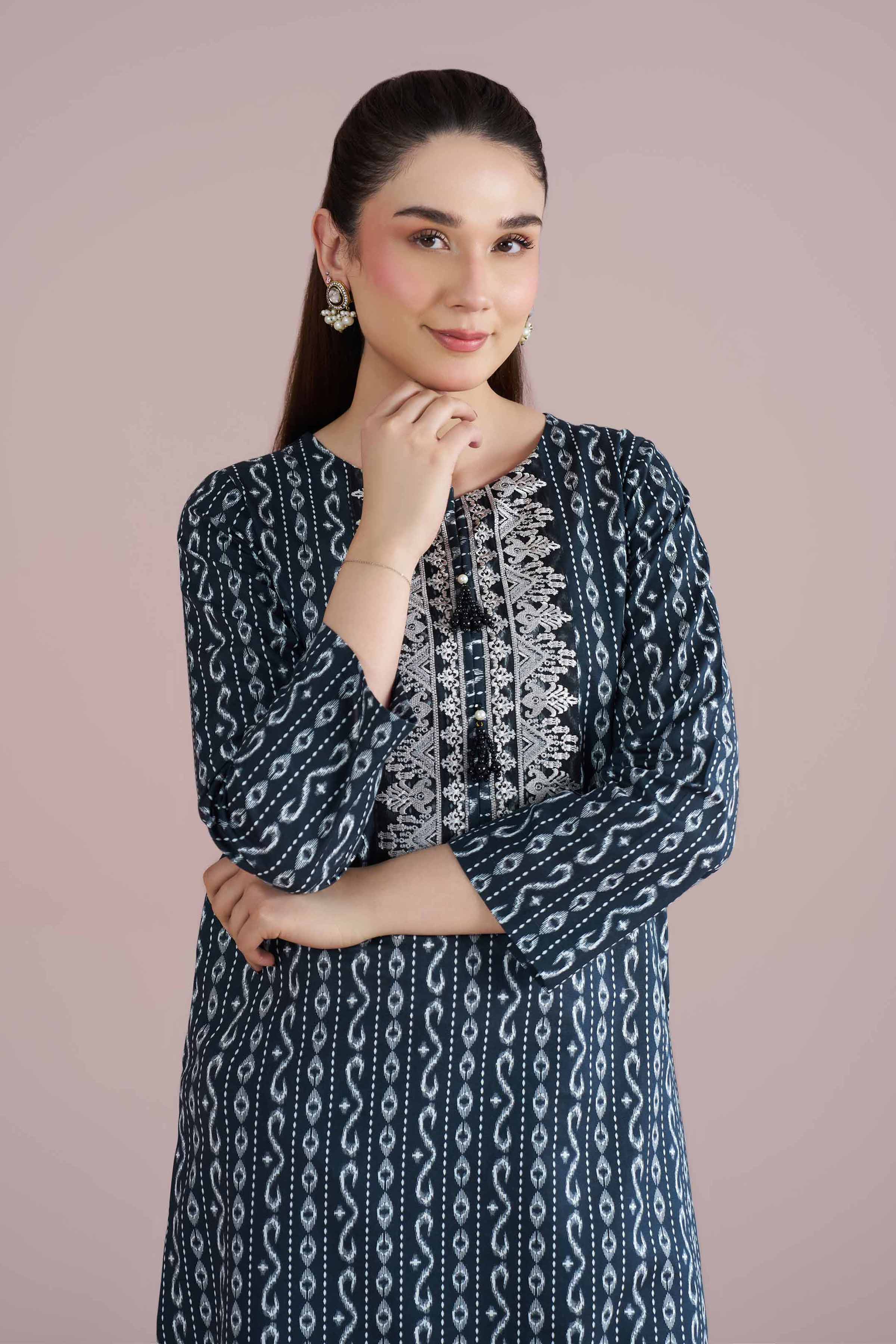 NishatUK - Black Embroidered Cambric 2-piece ready to wear Dress