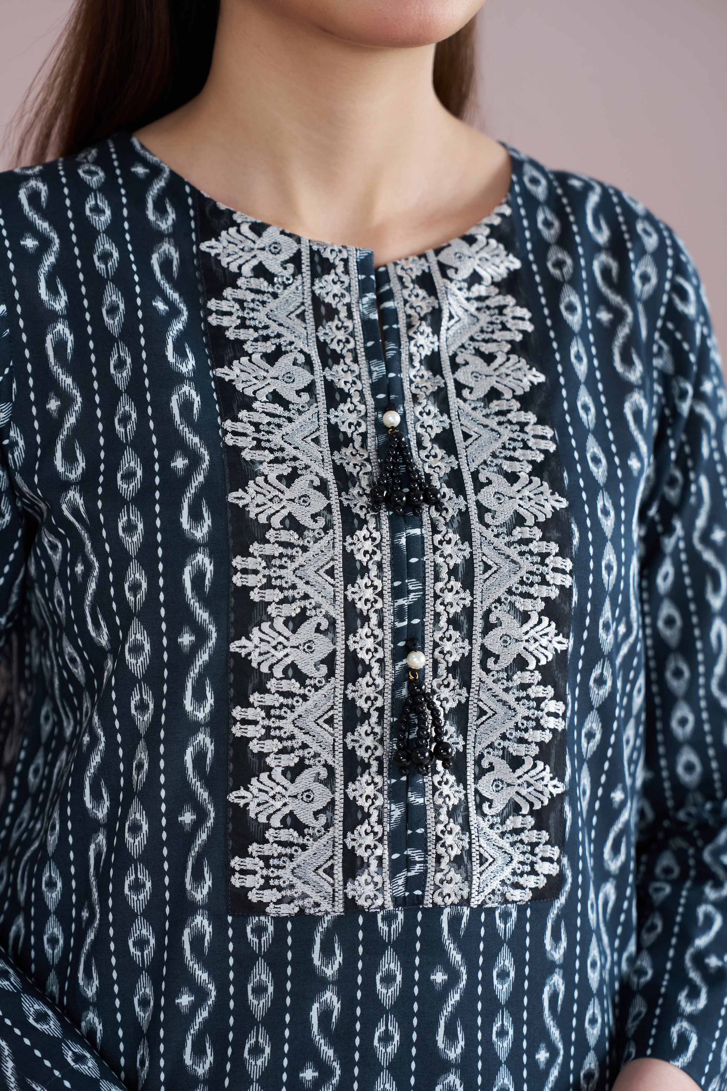 NishatUK - Black Embroidered Cambric 2-piece ready to wear Dress