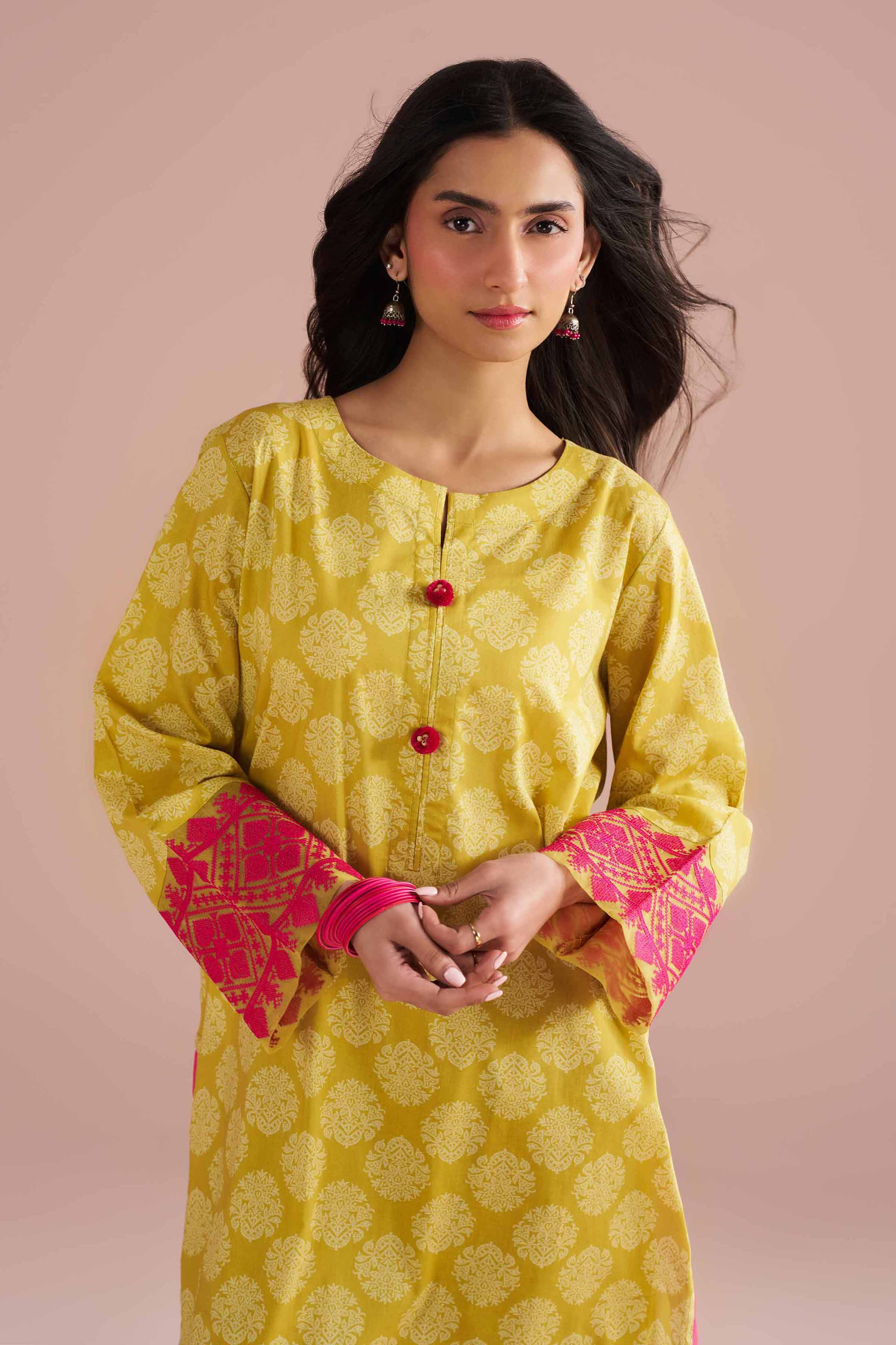 NishatUK - Yellow Embroidered Cambric 2-piece ready to wear Dress