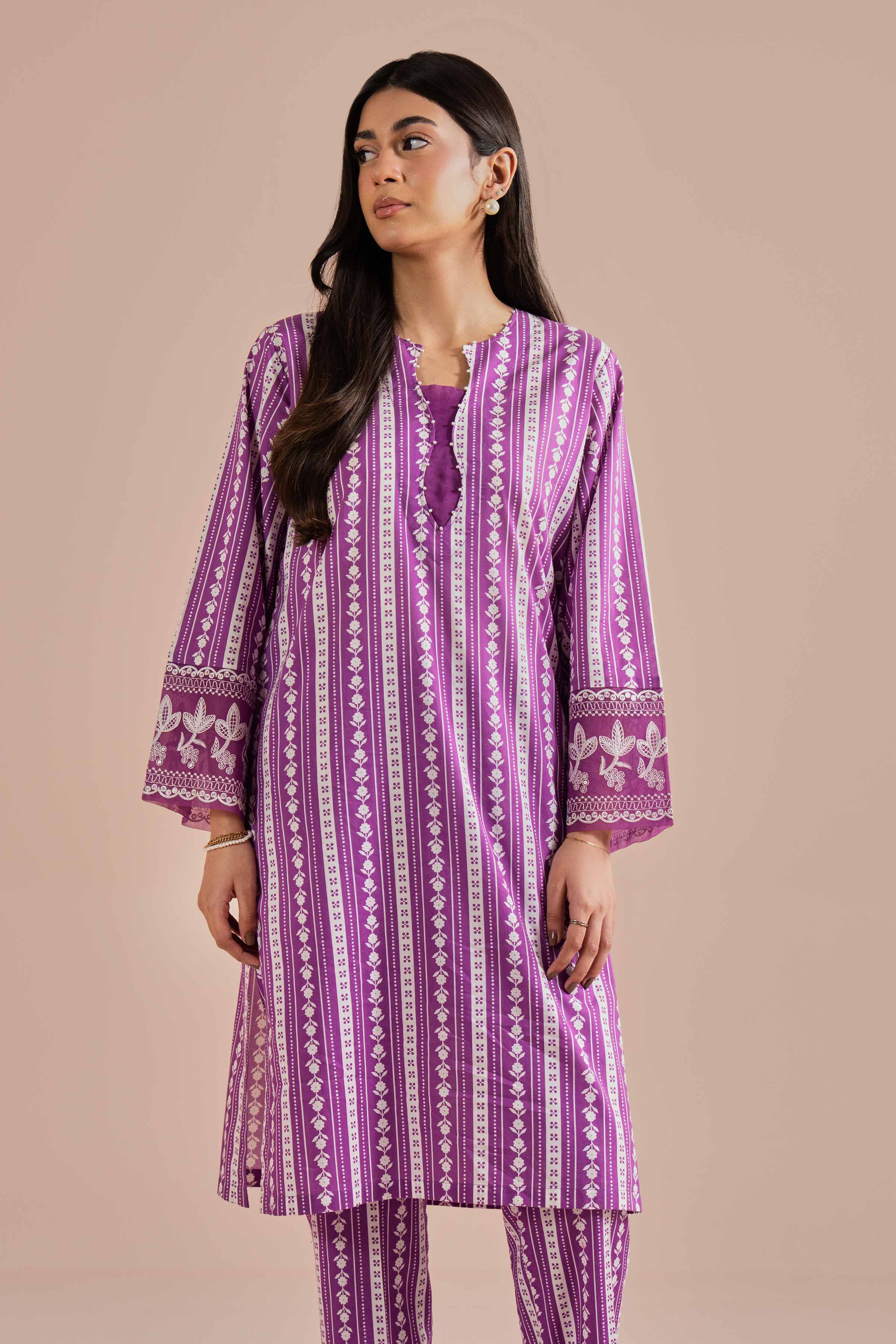 NishatUK - Purple Embroidered Cambric 2-piece ready to wear Dress