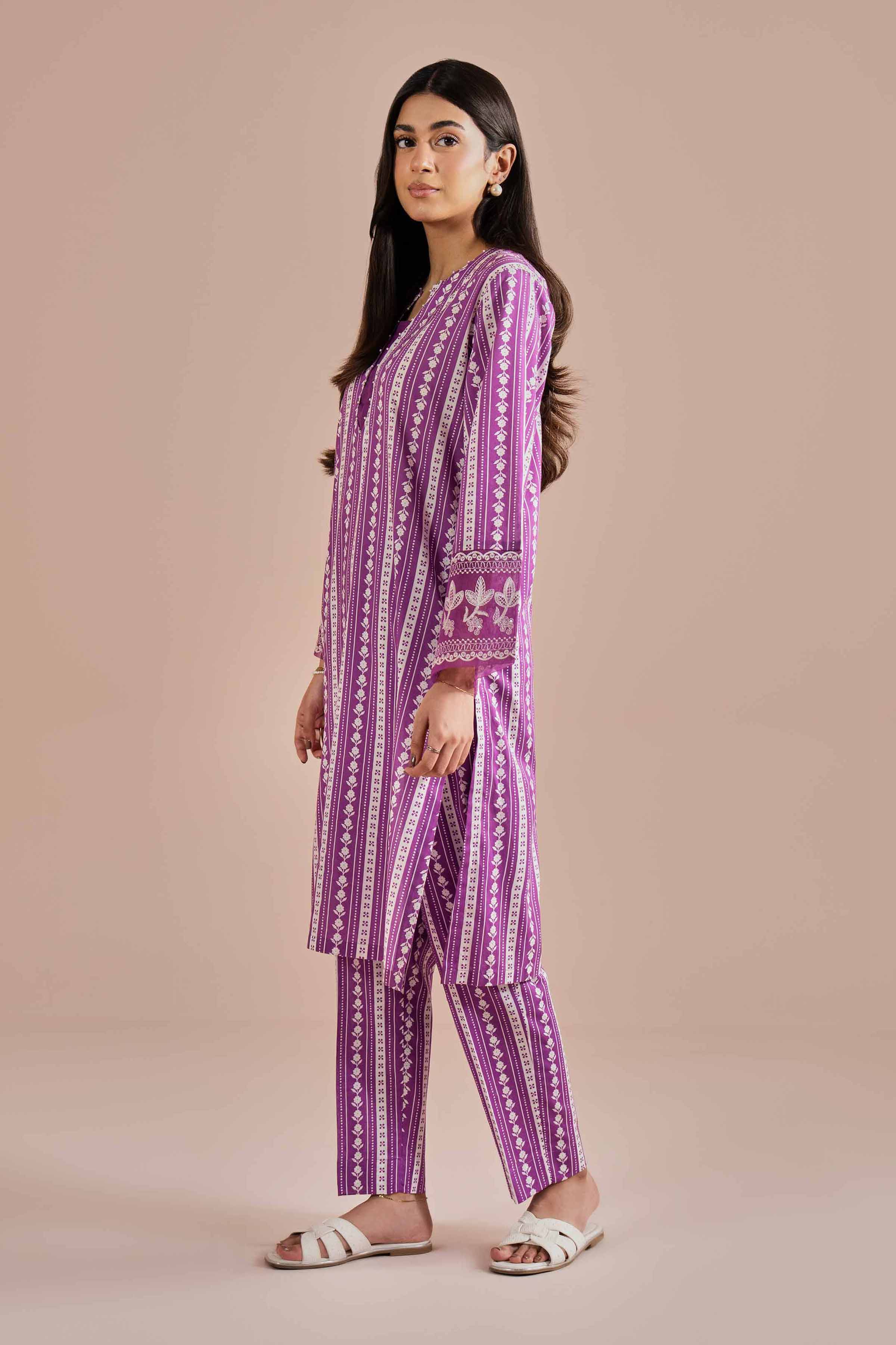 NishatUK - Purple Embroidered Cambric 2-piece ready to wear Dress