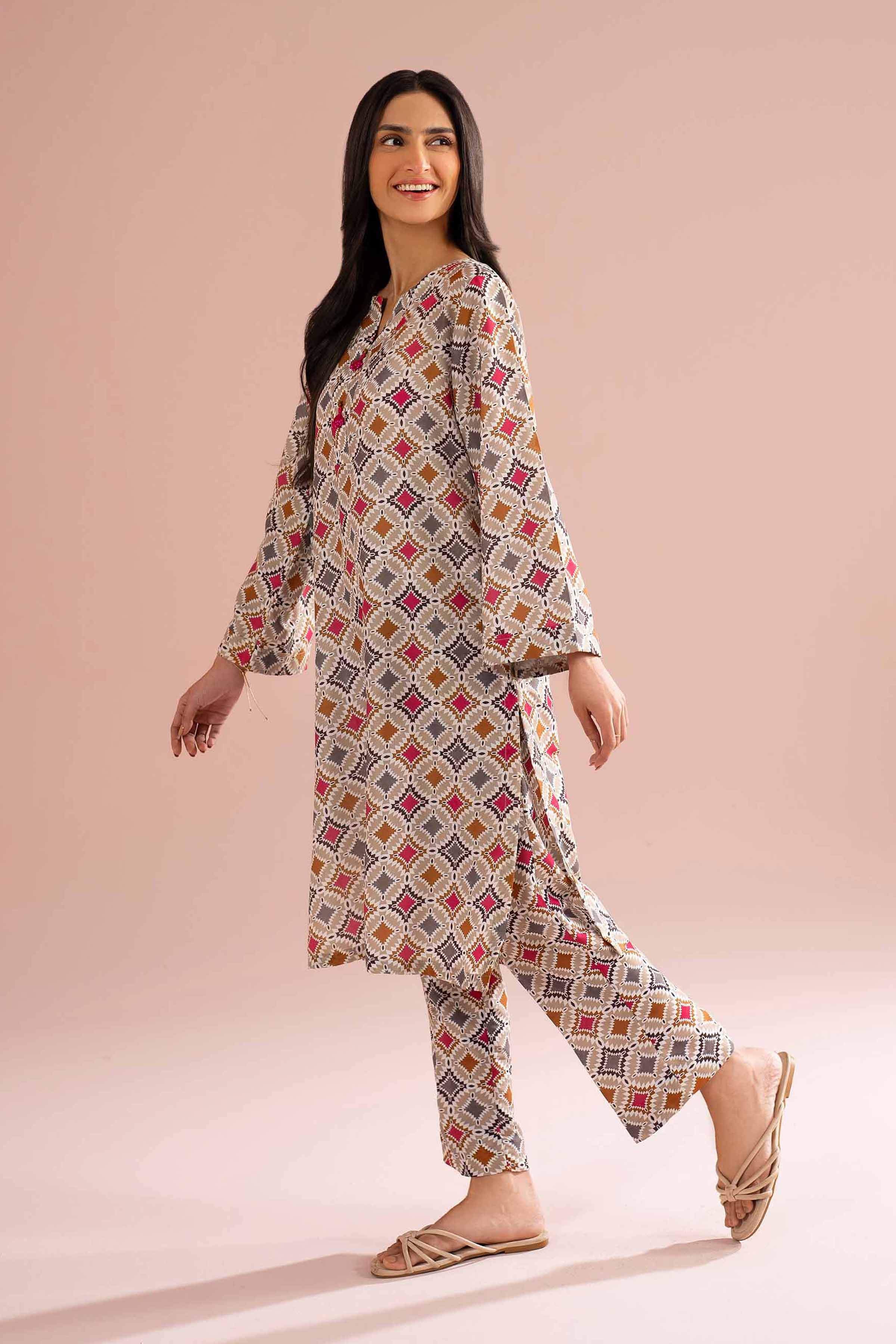 NishatUK - Beige Printed Lawn 2-piece ready to wear Dress