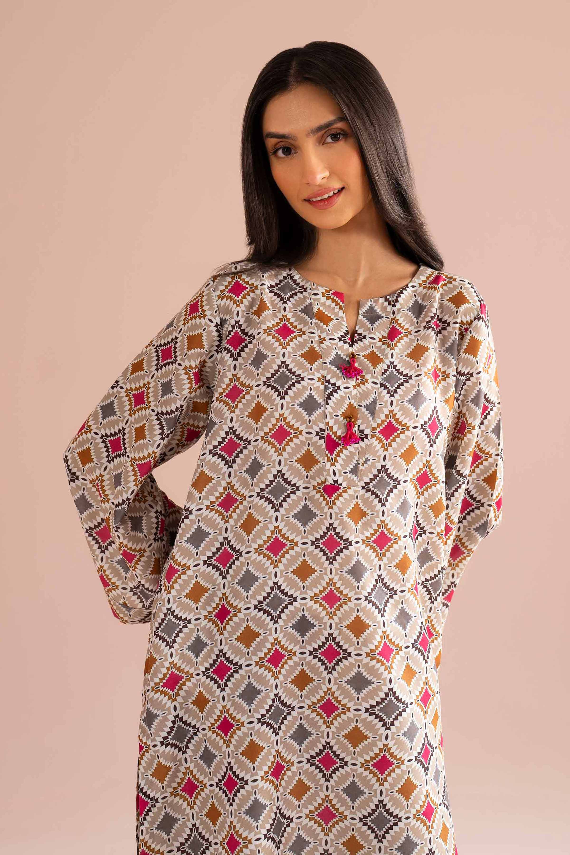 NishatUK - Beige Printed Lawn 2-piece ready to wear Dress