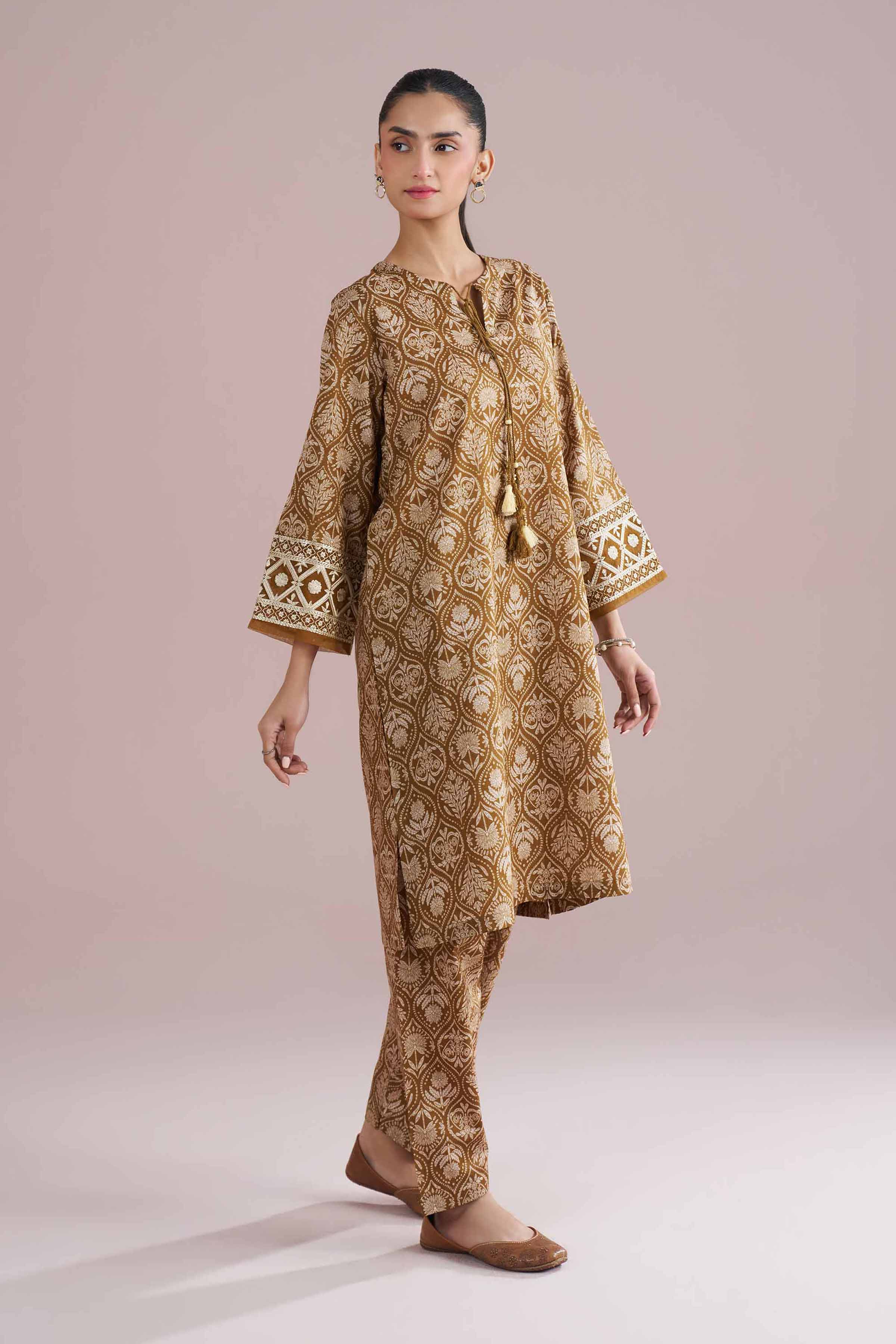 NishatUK - Brown Embroidered Cambric 2-piece ready to wear Dress