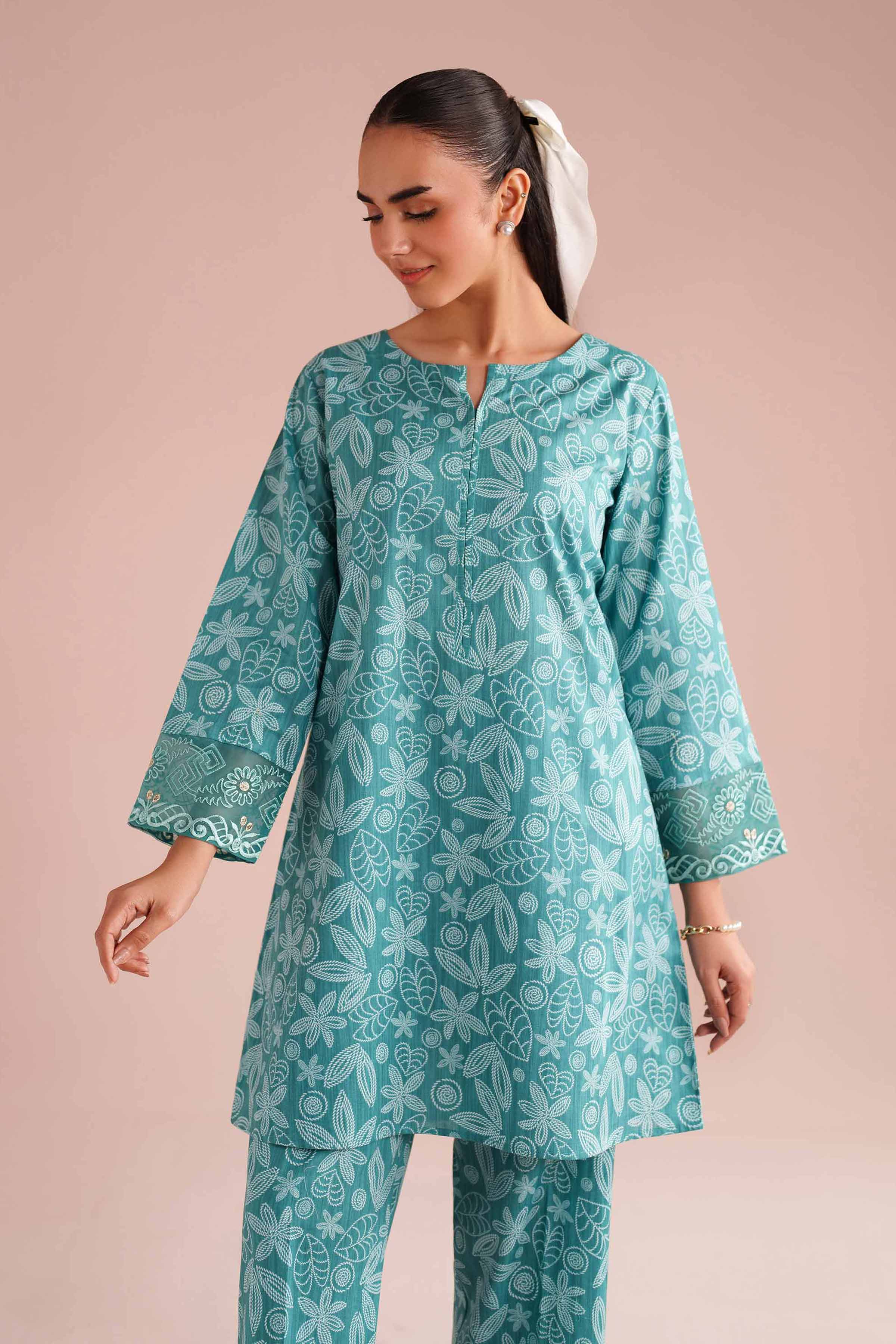 NishatUK - Green Embroidered Cambric 2-piece ready to wear Dress