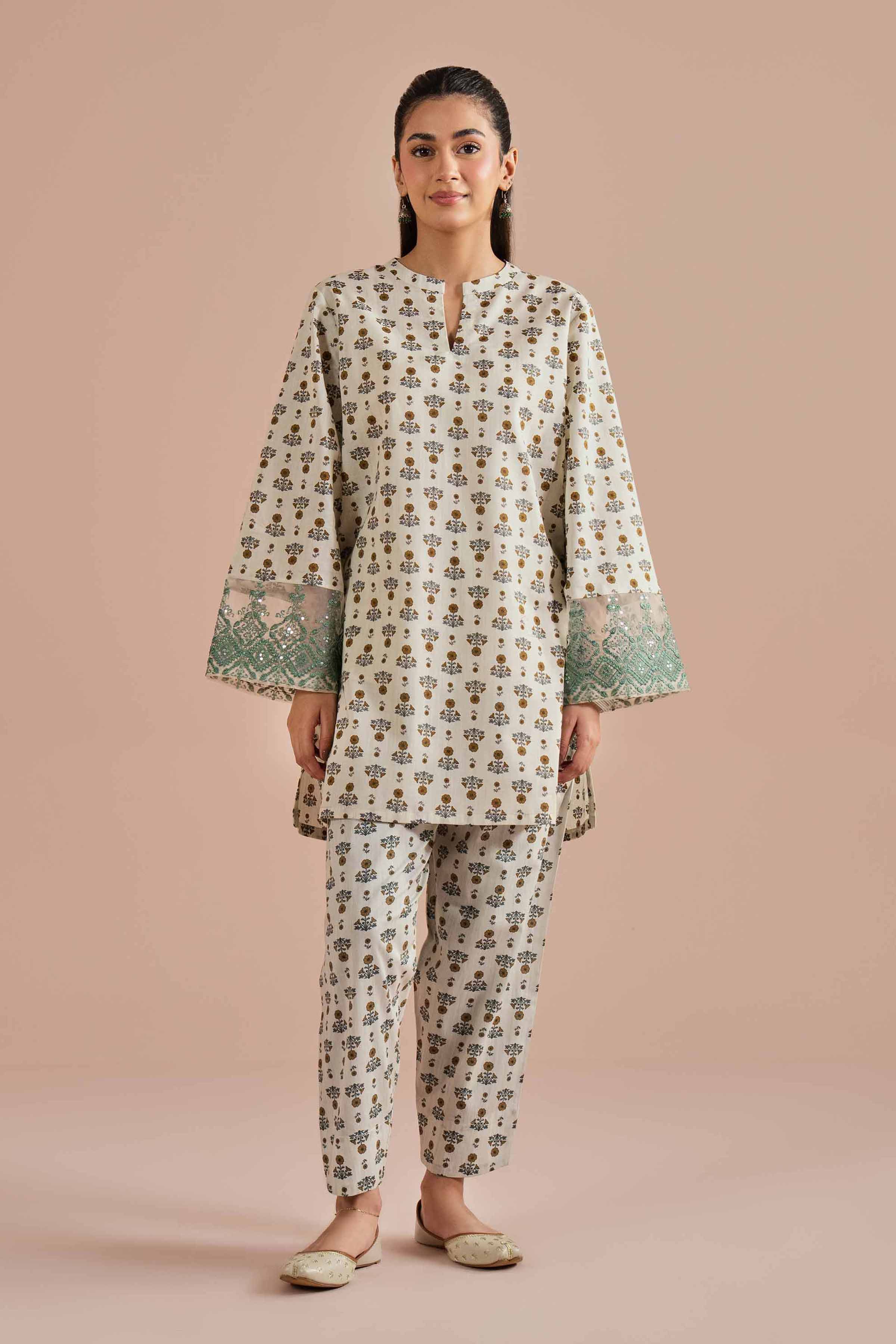 NishatUK - Grey Embroidered Cambric 2-piece ready to wear Dress