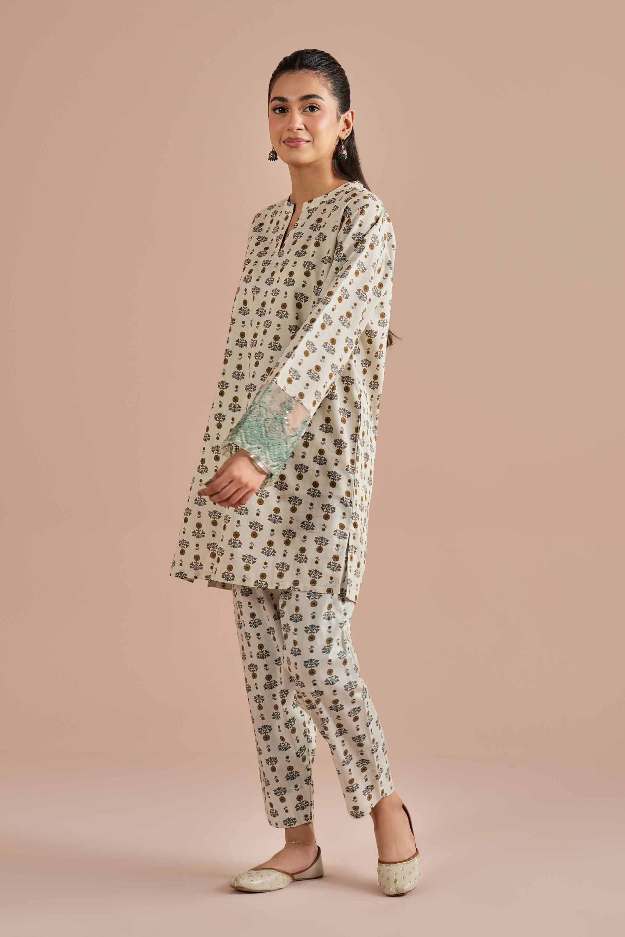 NishatUK - Grey Embroidered Cambric 2-piece ready to wear Dress