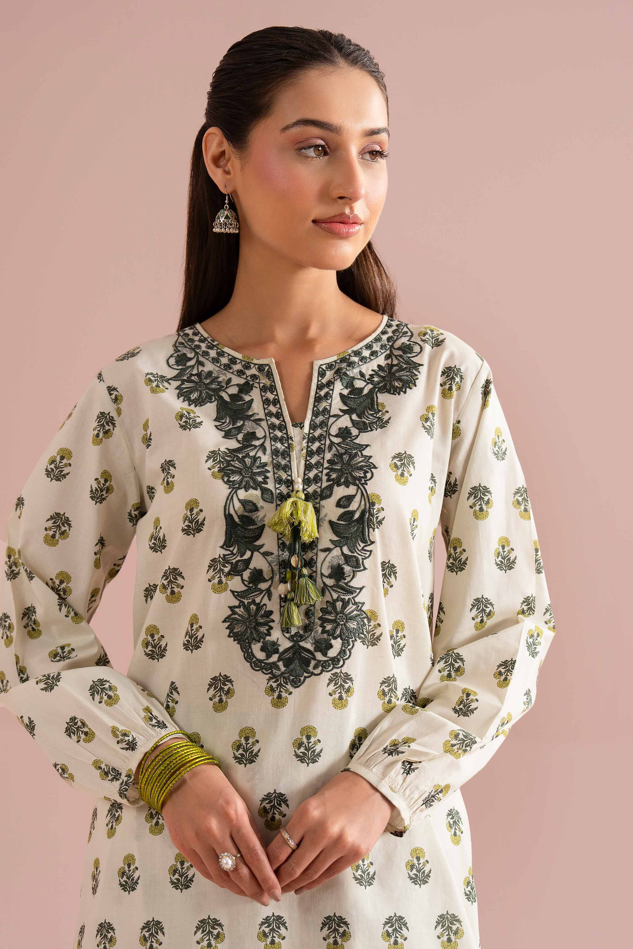 NishatUK - Green Embroidered Cambric 2-piece ready to wear Dress
