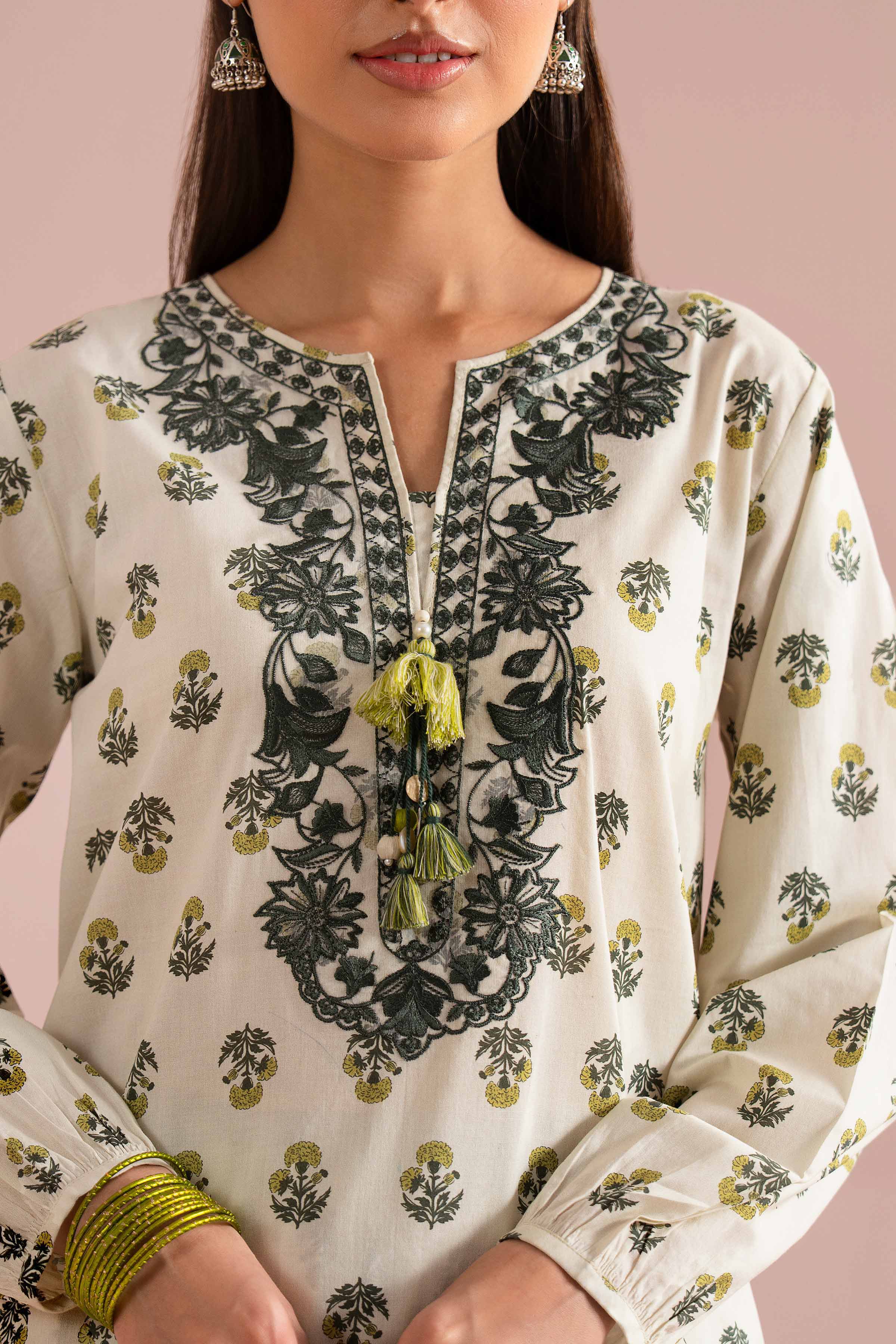 NishatUK - Green Embroidered Cambric 2-piece ready to wear Dress