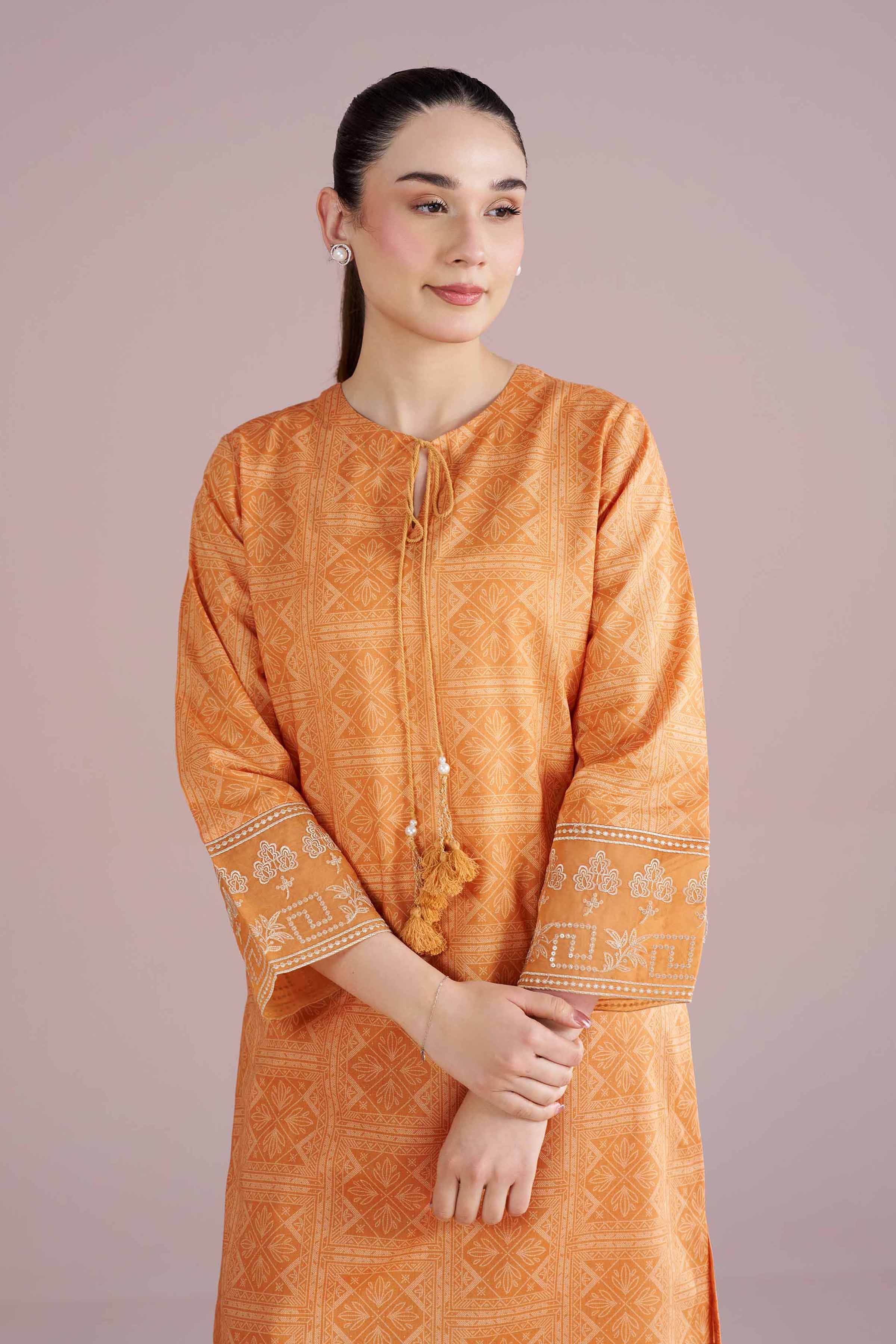 NishatUK - Orange Embroidered Cambric 2-piece ready to wear Dress
