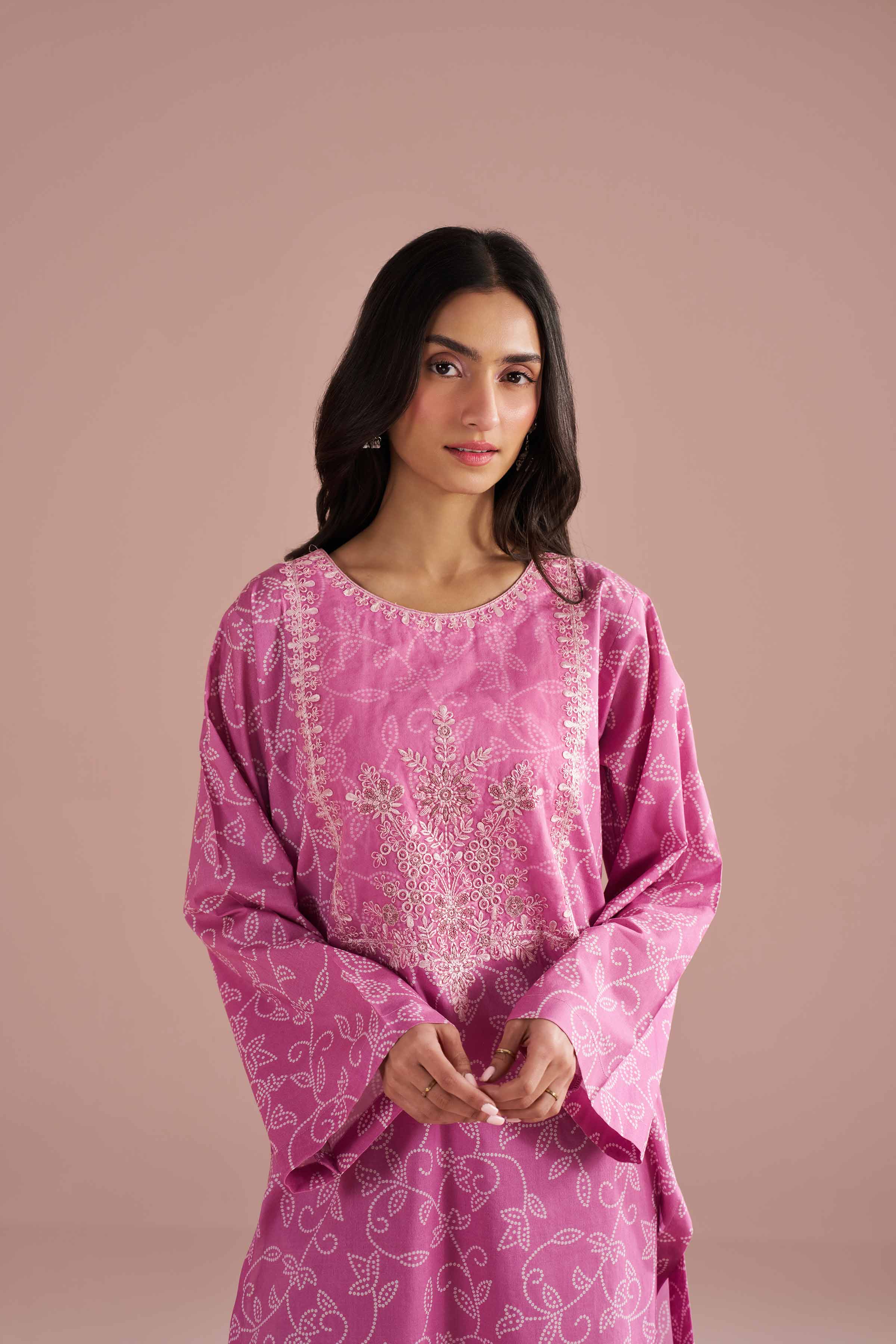 NishatUK - Pink Embroidered Cambric 2-piece ready to wear Dress