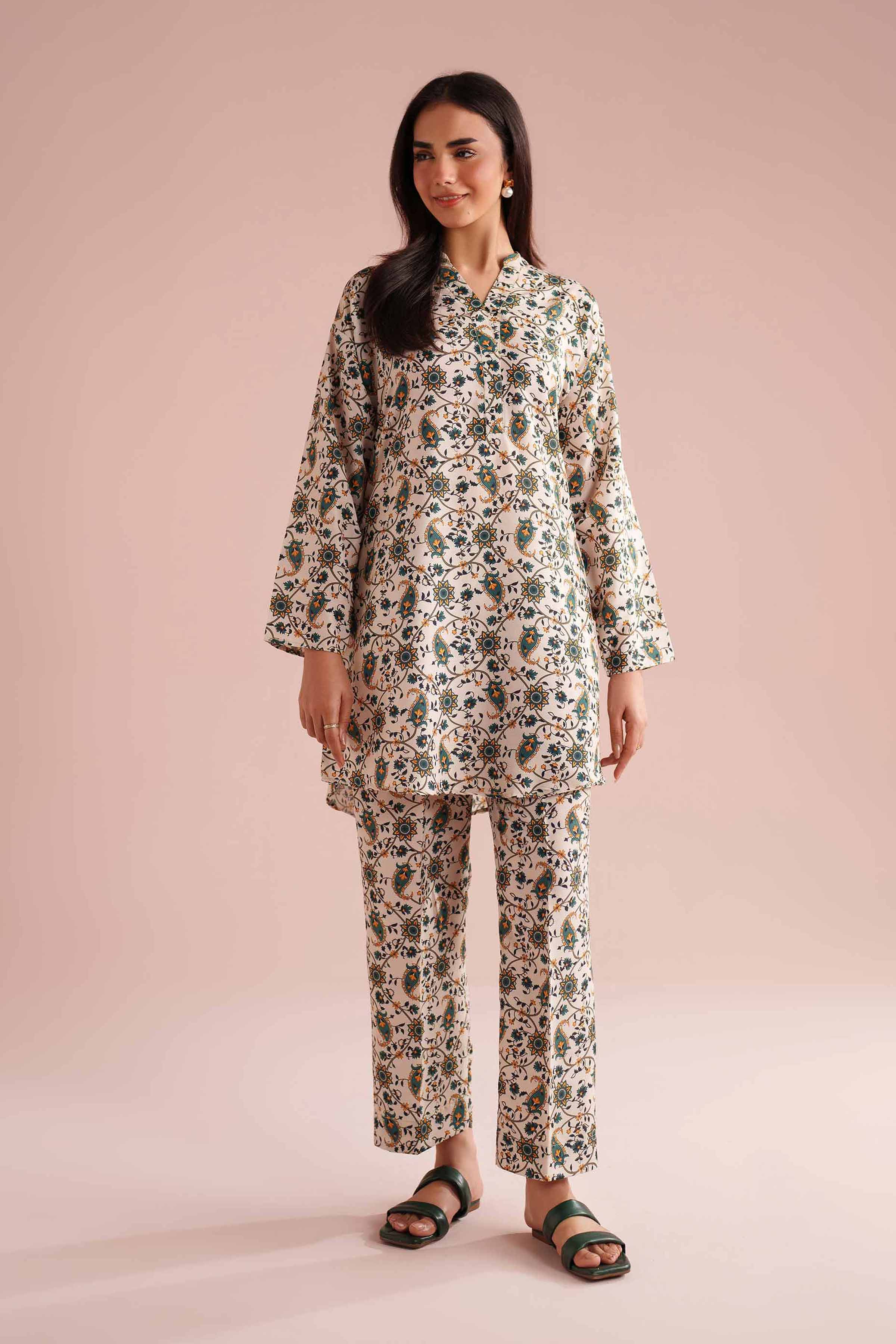 NishatUK - Beige Printed Lawn 2-piece ready to wear Dress