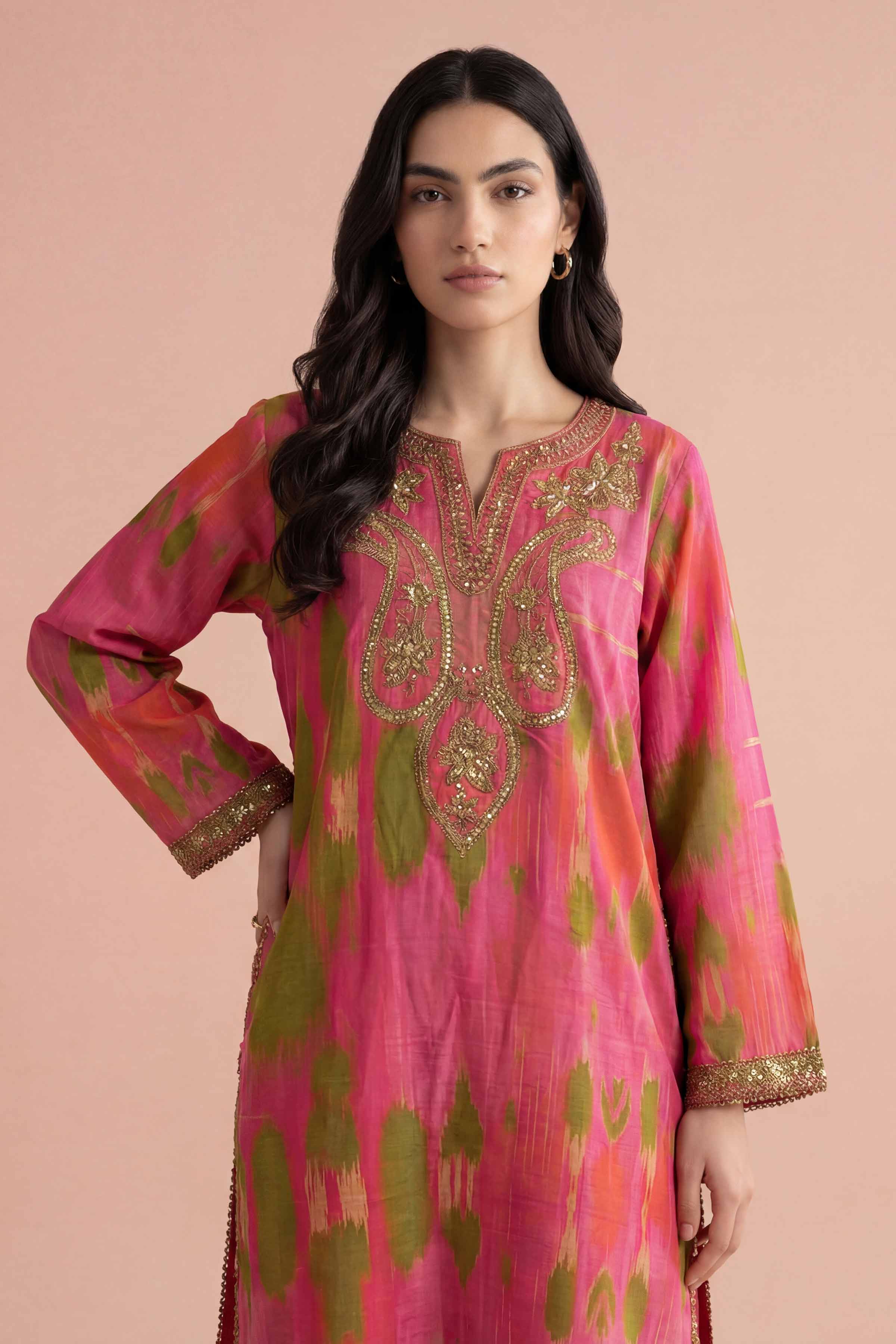 Nishat UK - Red Embroidered Jacquard 2-piece ready to wear Dress