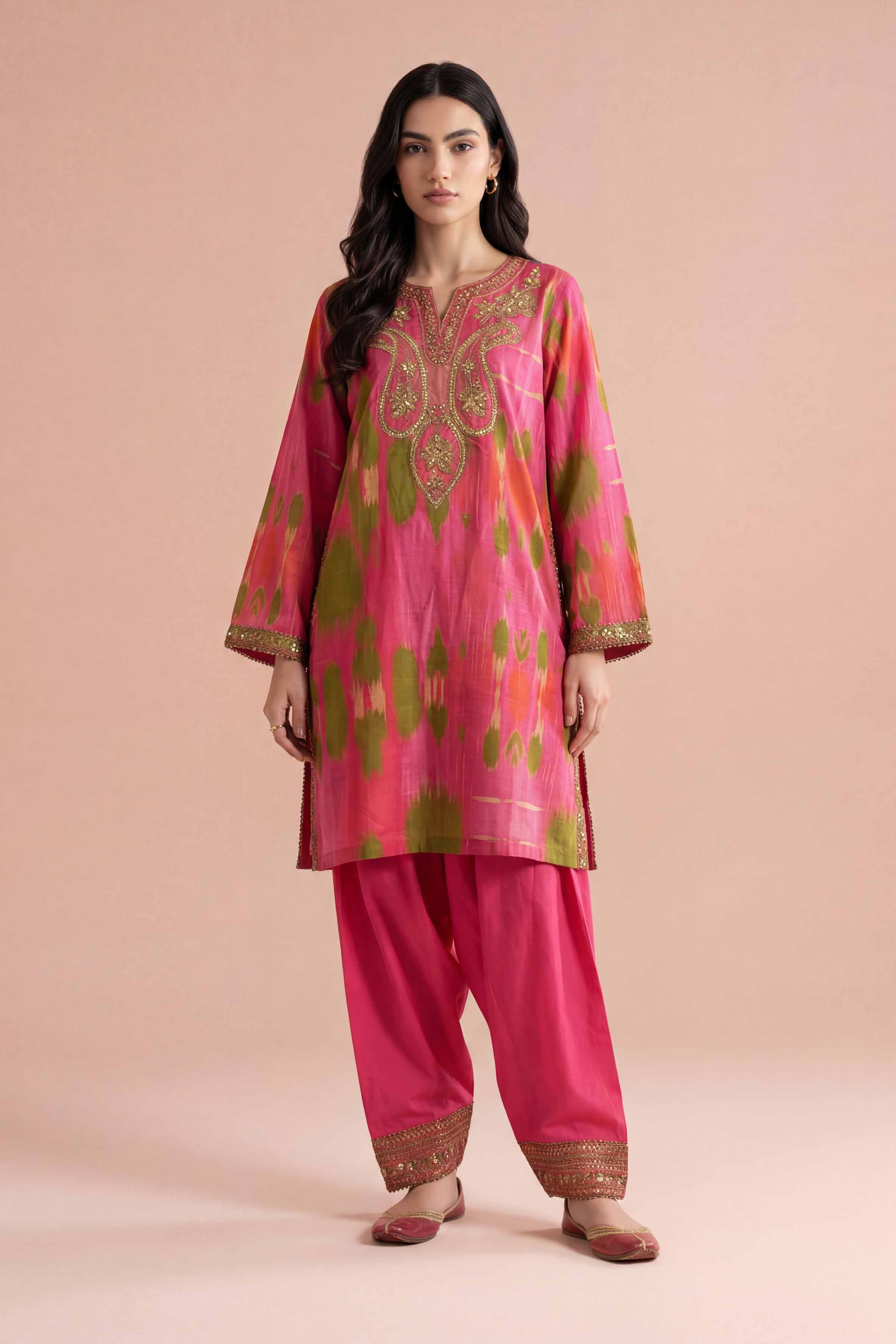 Nishat UK - Red Embroidered Jacquard 2-piece ready to wear Dress