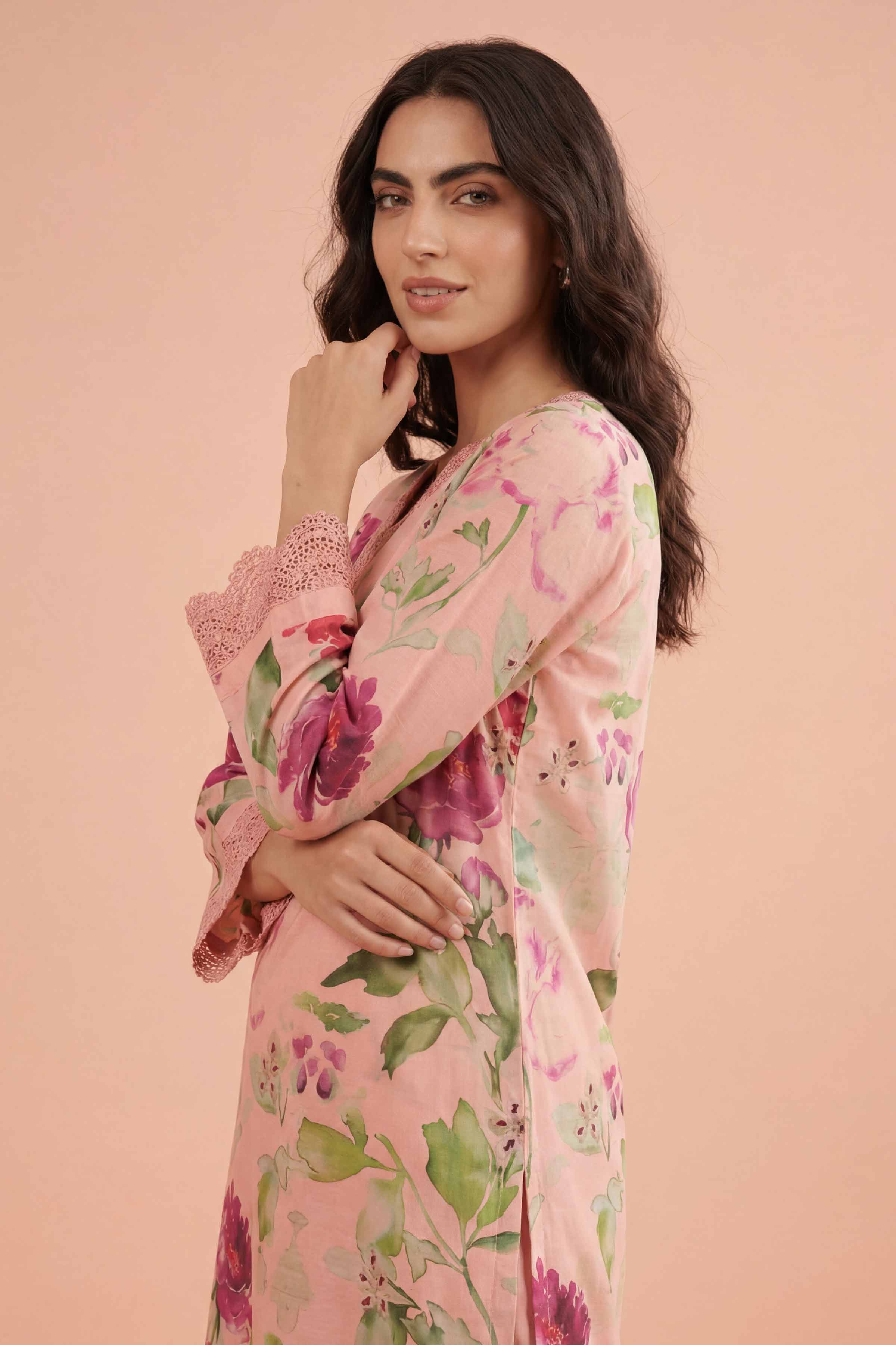 2 Piece - Printed Embroidered Suit - PE26-228