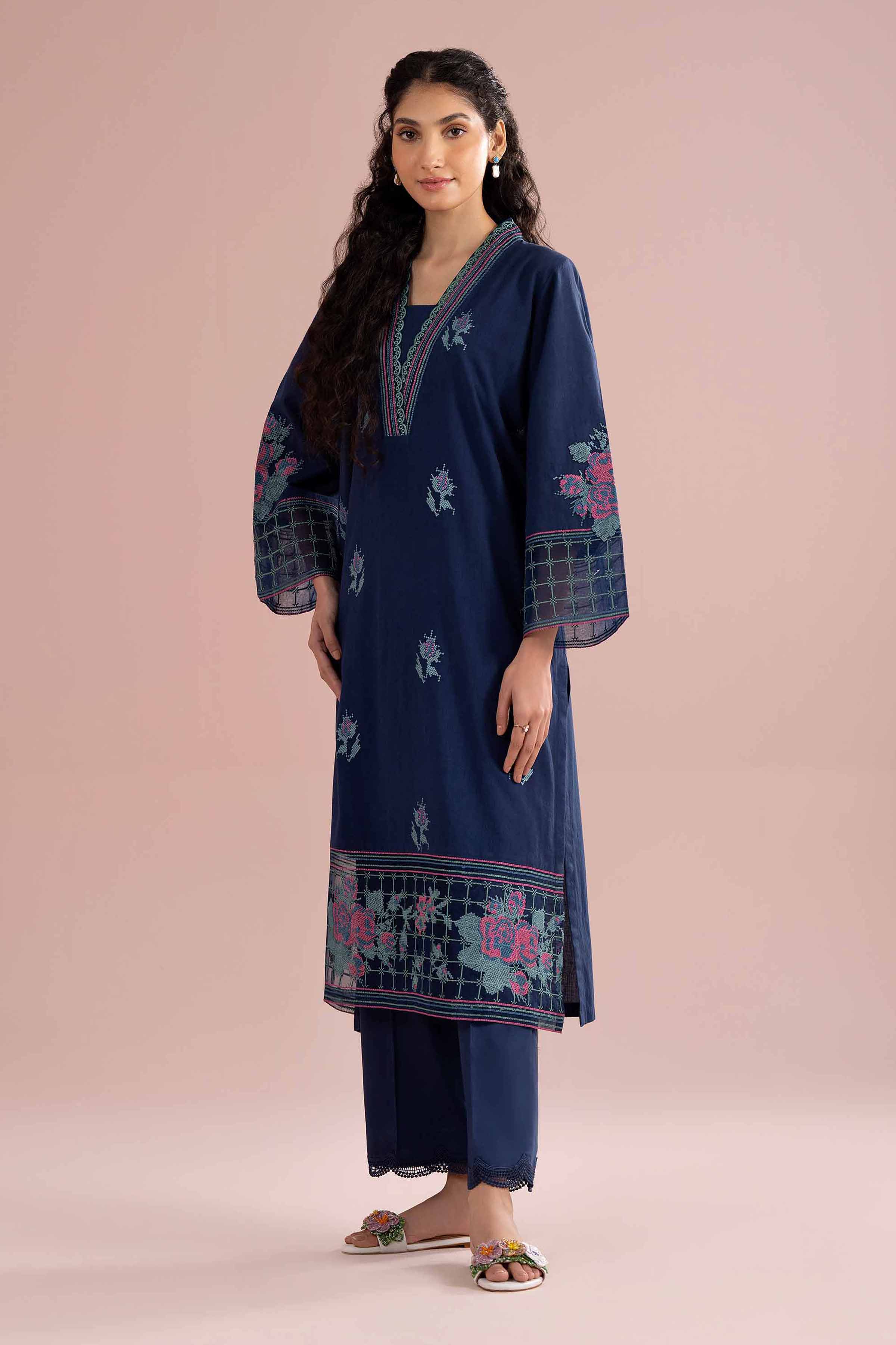 NishatUK - Blue Embroidered Jacquard 2-piece ready to wear Dress