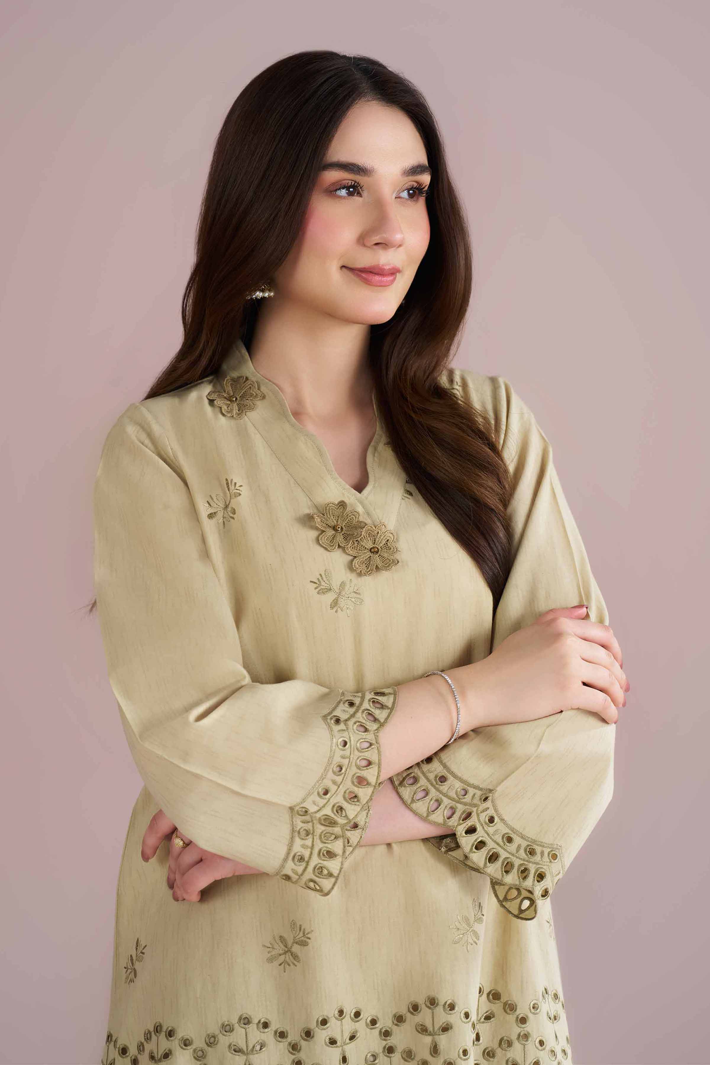 NishatUK - Beige Embroidered Jacquard 2-piece ready to wear Dress