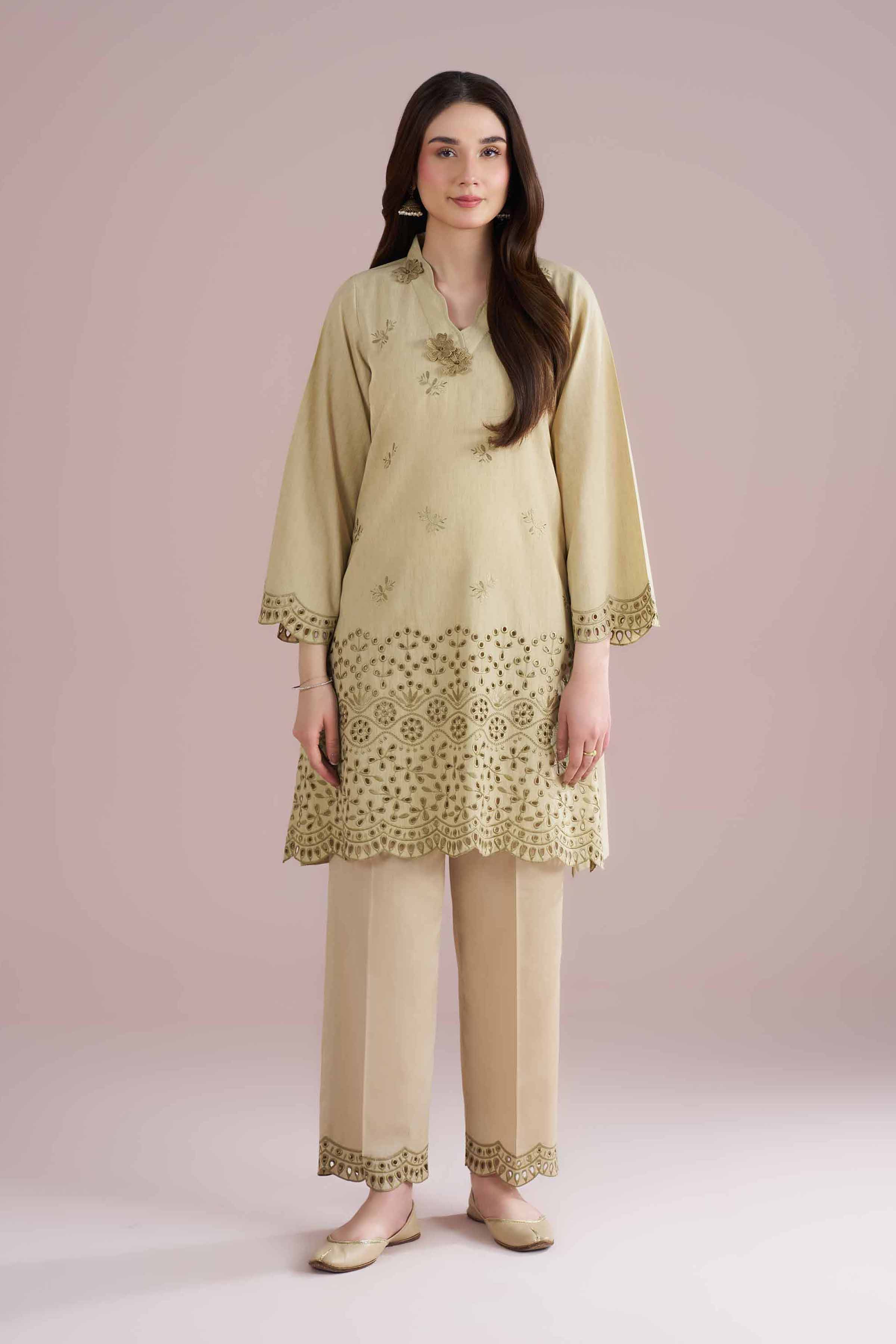 NishatUK - Beige Embroidered Jacquard 2-piece ready to wear Dress