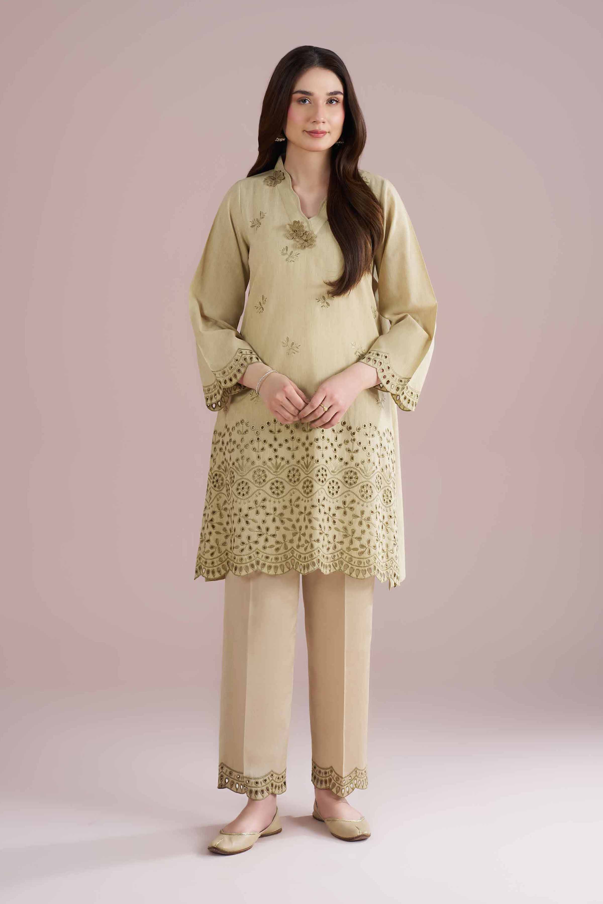 NishatUK - Beige Embroidered Jacquard 2-piece ready to wear Dress