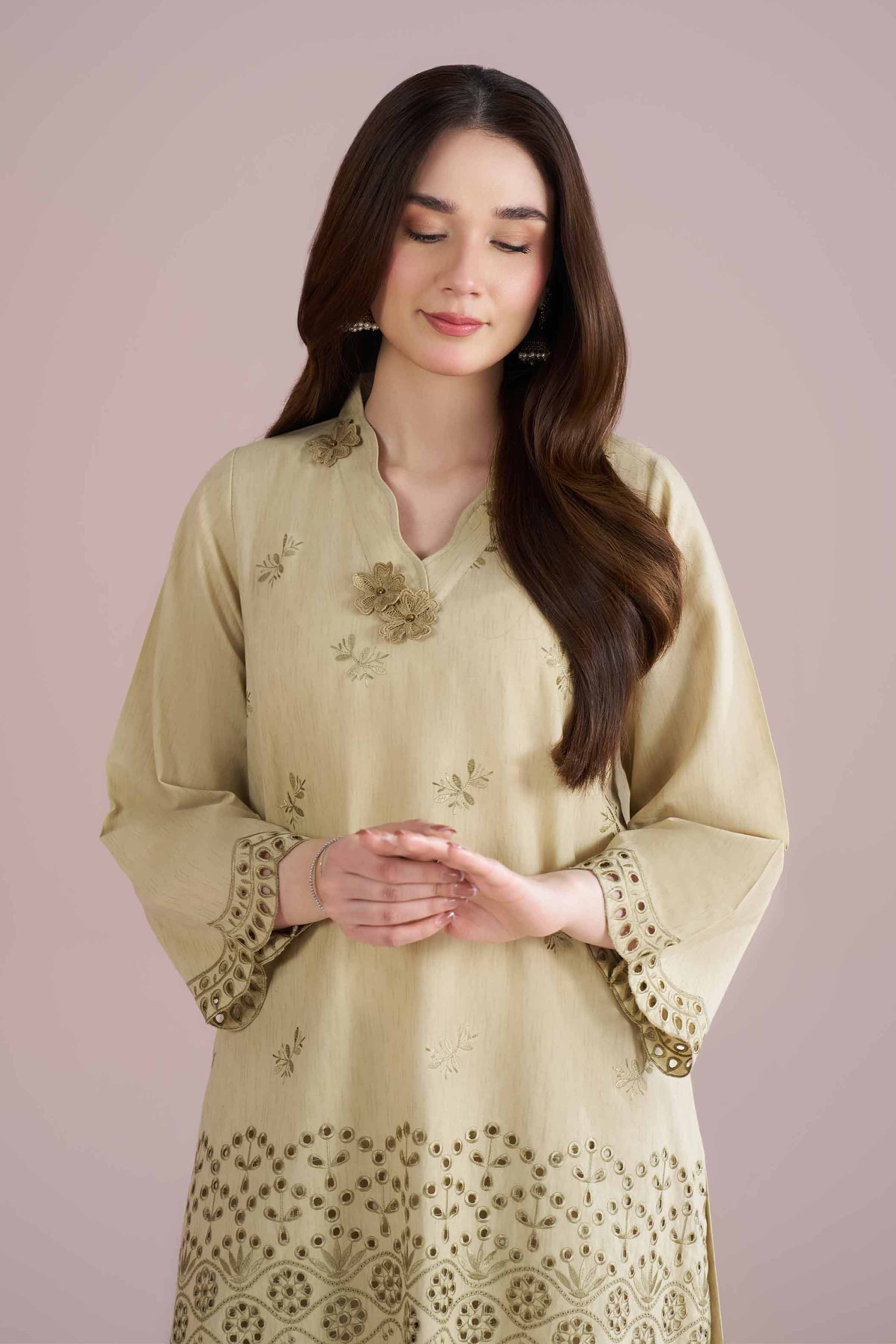 NishatUK - Beige Embroidered Jacquard 2-piece ready to wear Dress