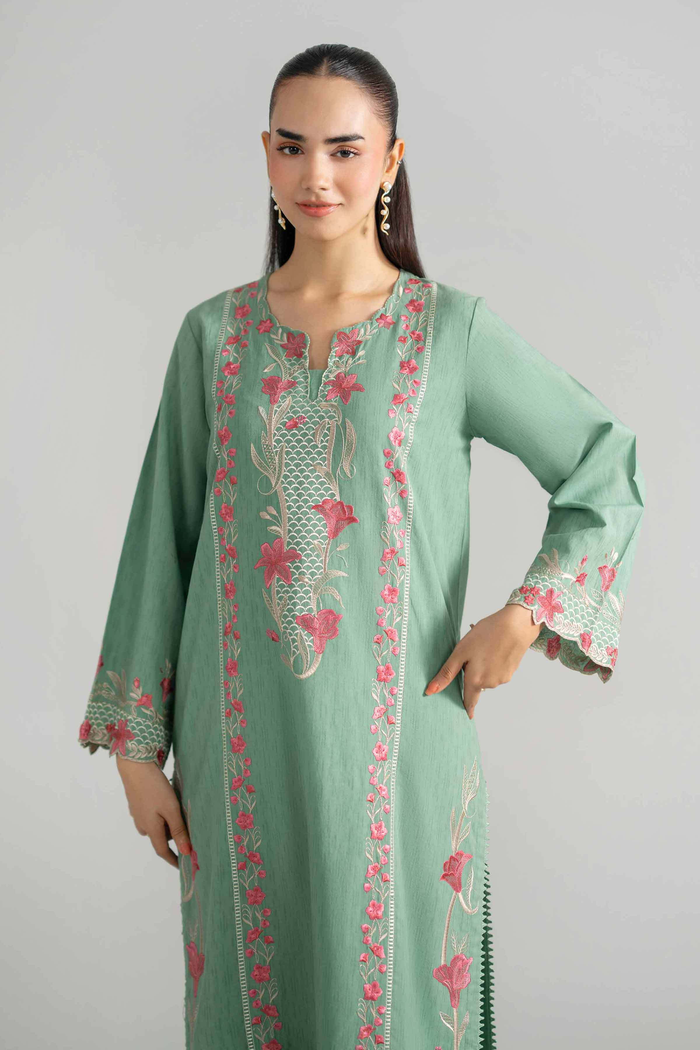 Nishat UK - Green Embroidered Jacquard 2-piece ready to wear Dress