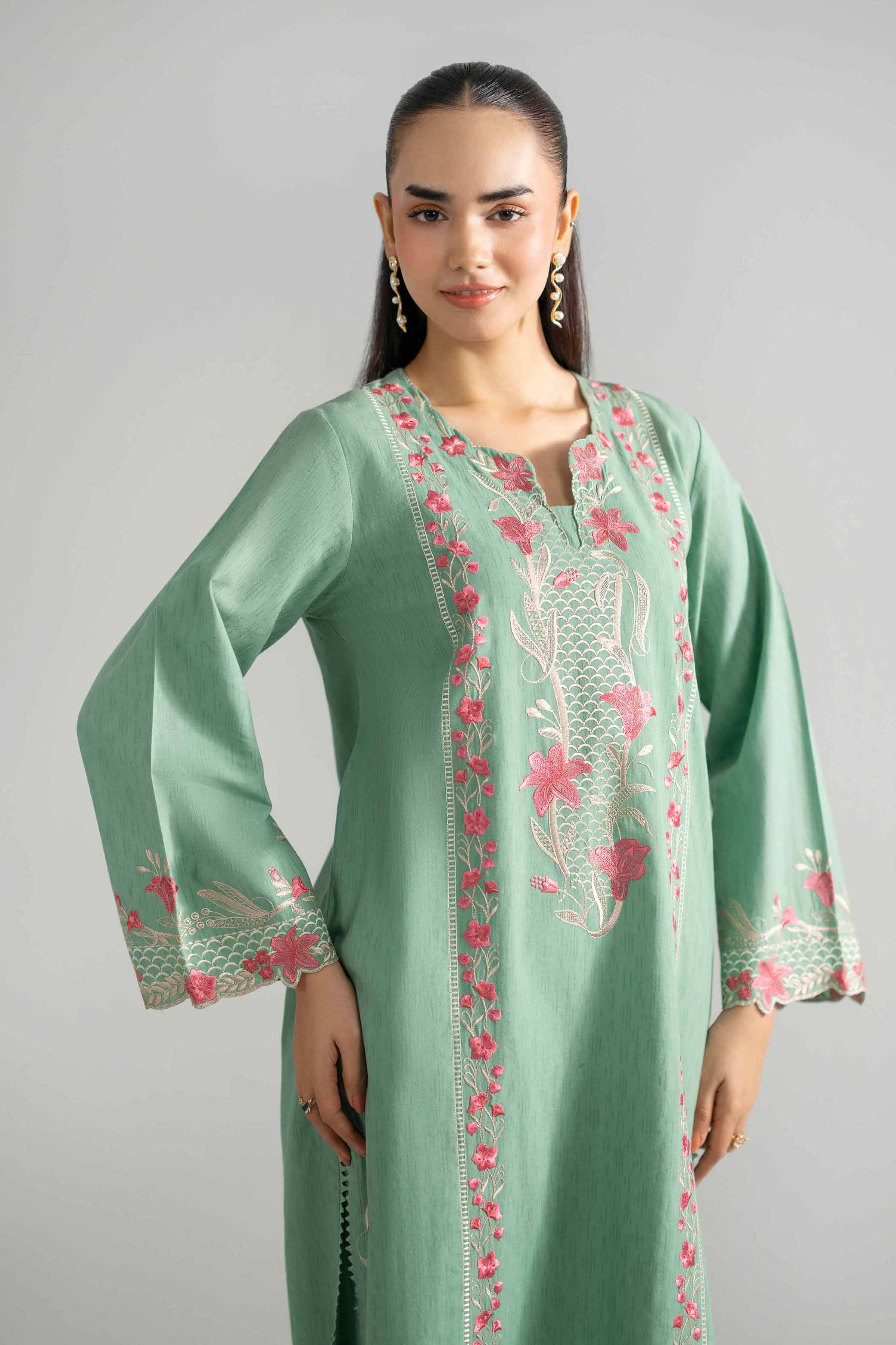 Nishat UK - Green Embroidered Jacquard 2-piece ready to wear Dress