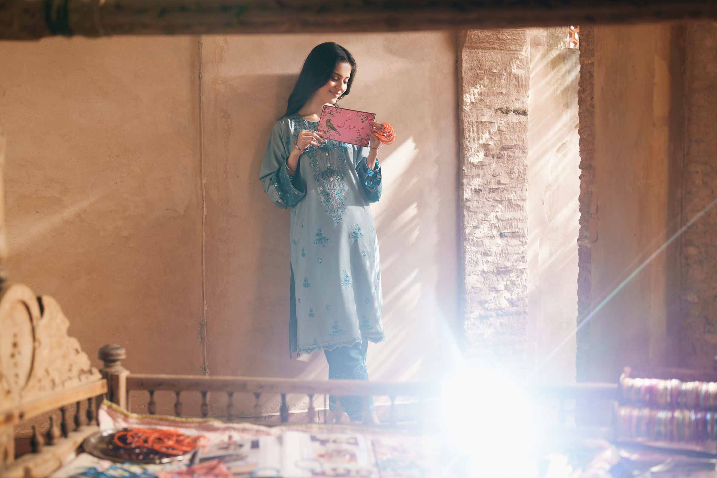 NishatUK - Blue Embroidered Cambric 2-piece ready to wear Dress