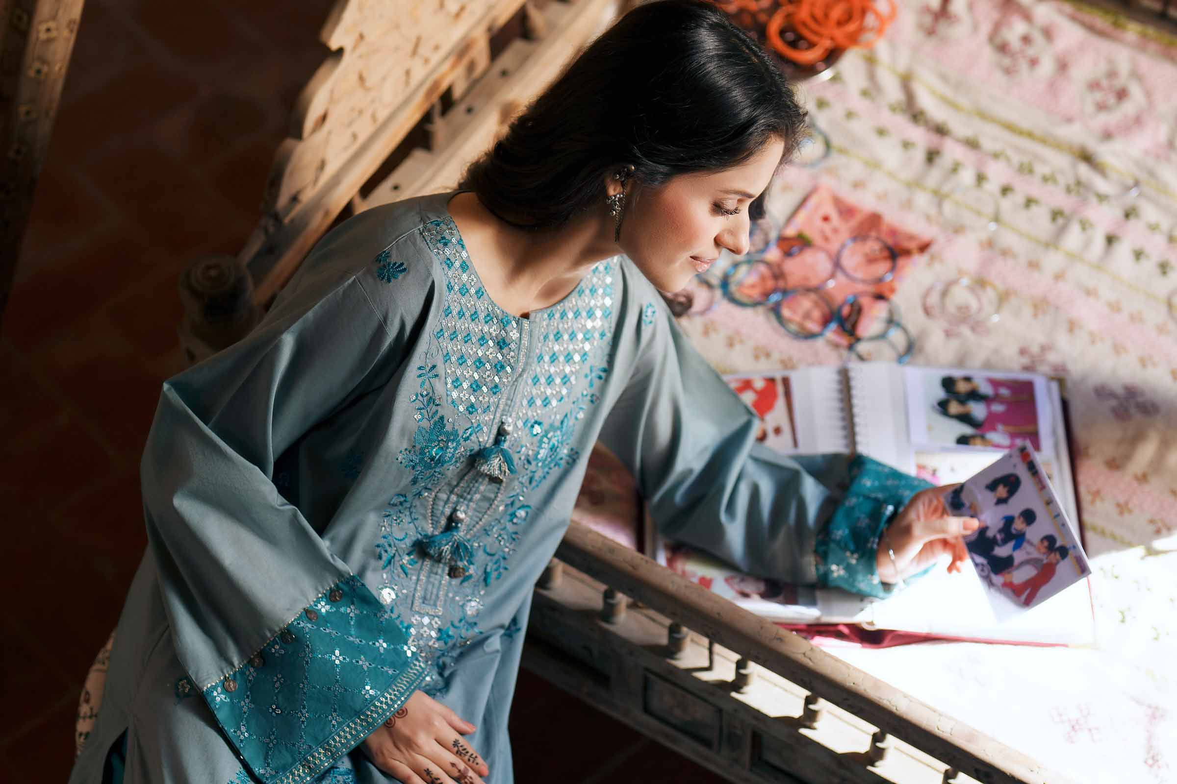 NishatUK - Blue Embroidered Cambric 2-piece ready to wear Dress