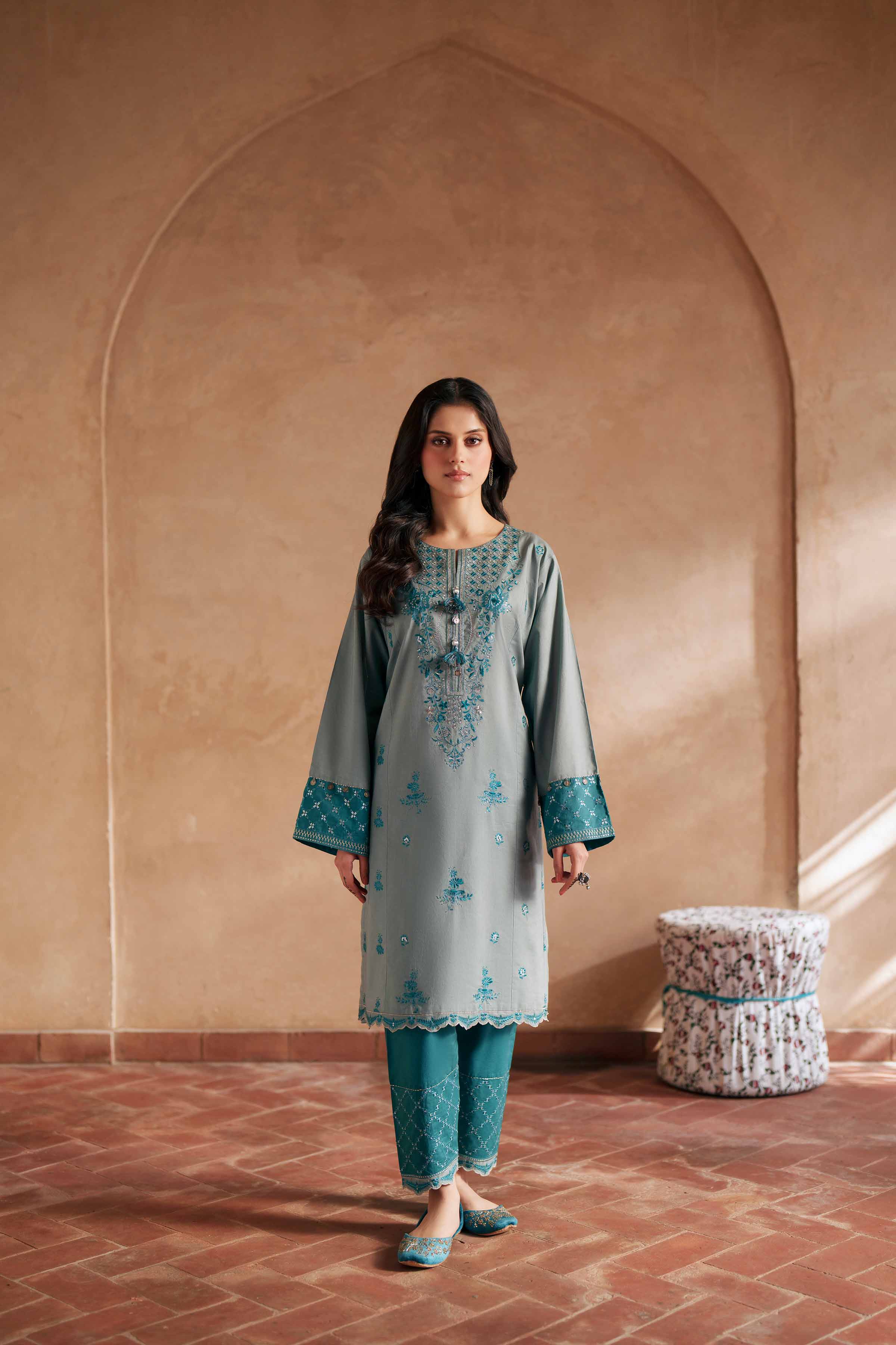NishatUK - Blue Embroidered Cambric 2-piece ready to wear Dress