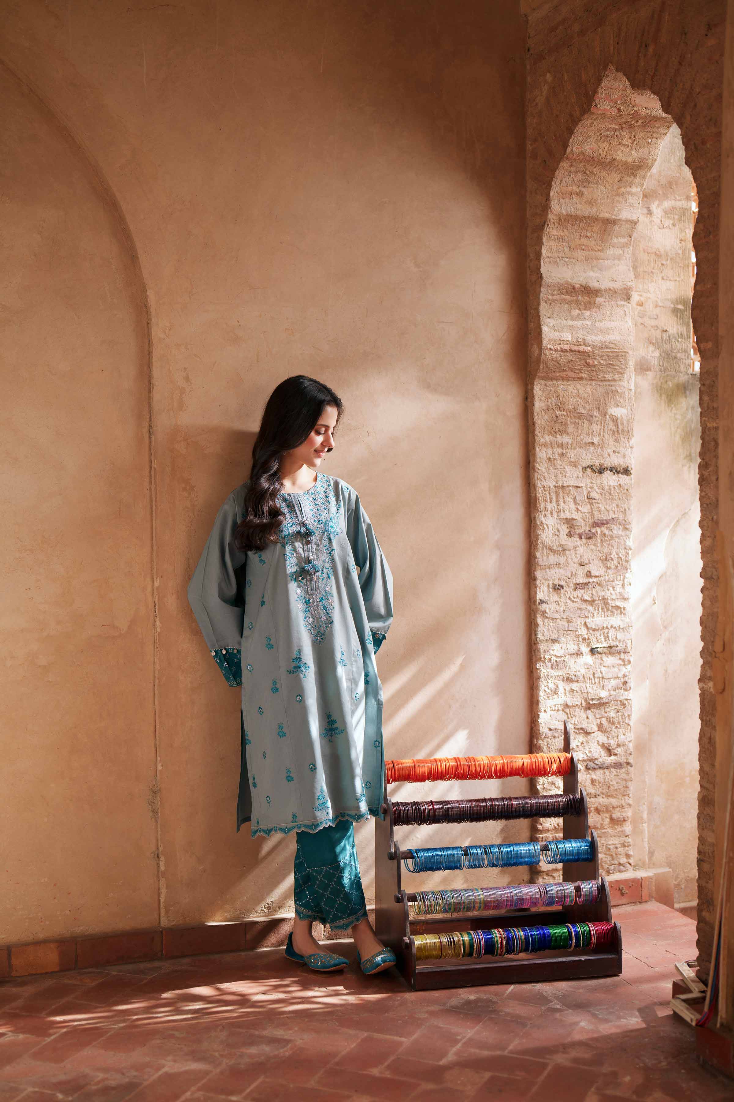 NishatUK - Blue Embroidered Cambric 2-piece ready to wear Dress