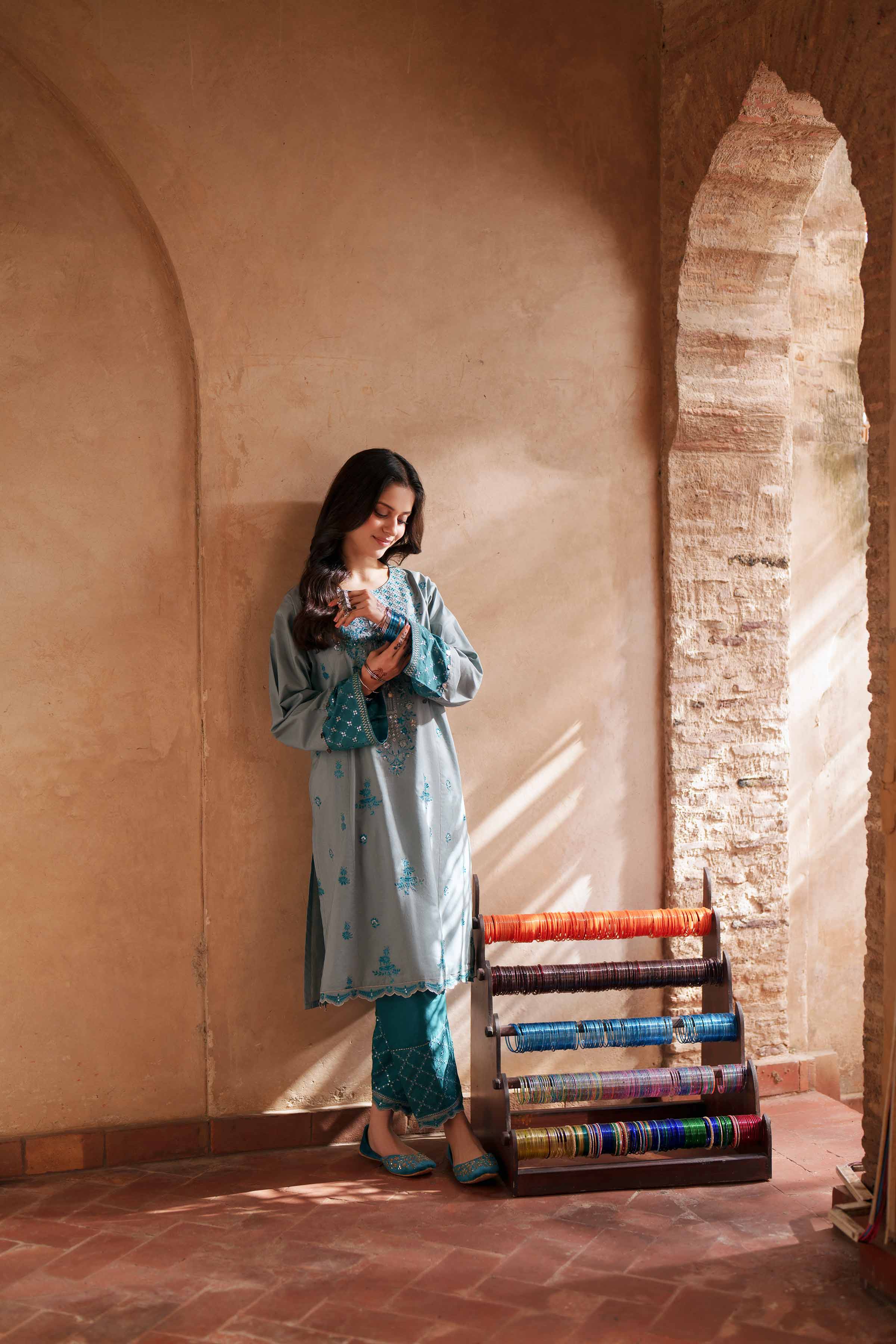 NishatUK - Blue Embroidered Cambric 2-piece ready to wear Dress