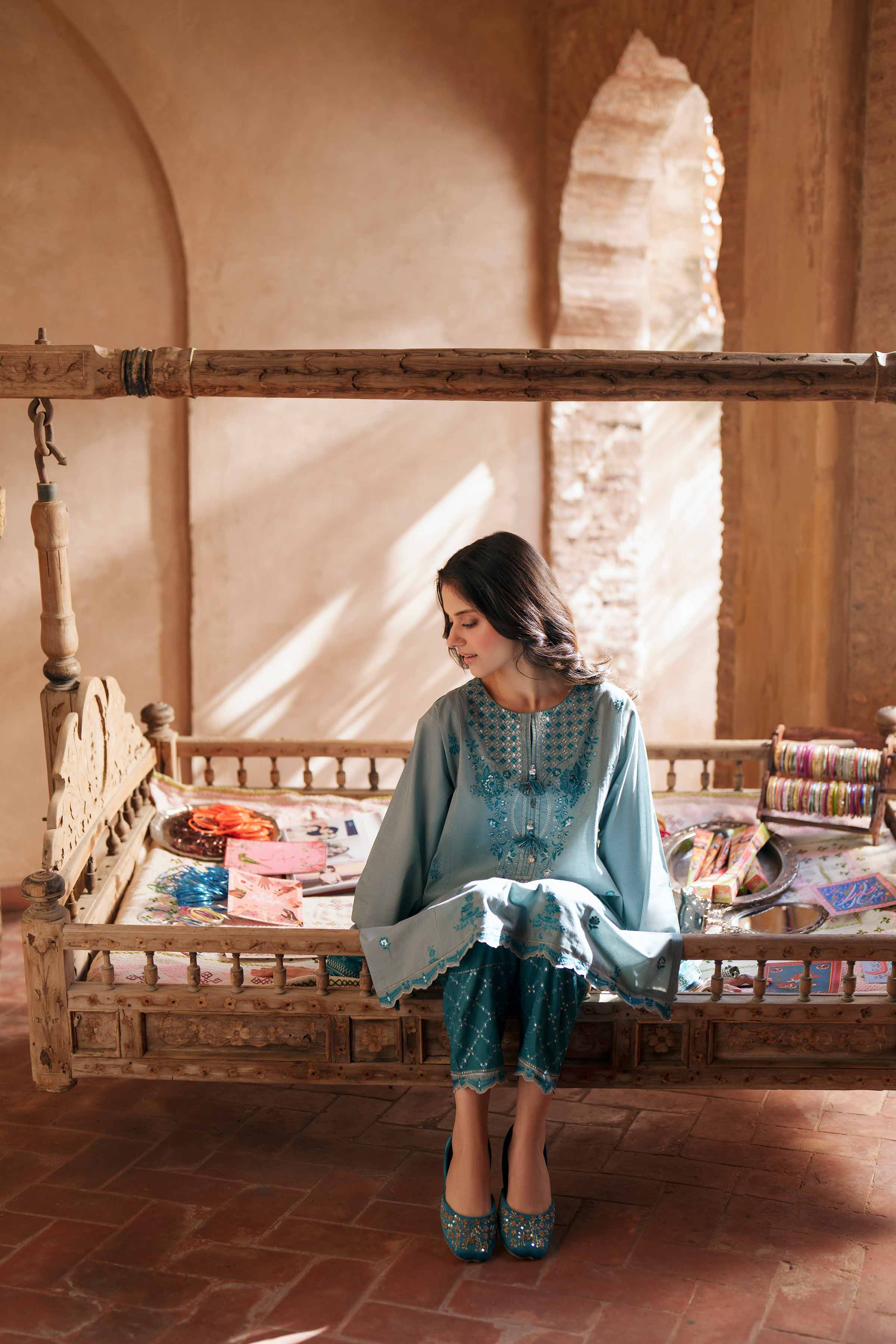 NishatUK - Blue Embroidered Cambric 2-piece ready to wear Dress