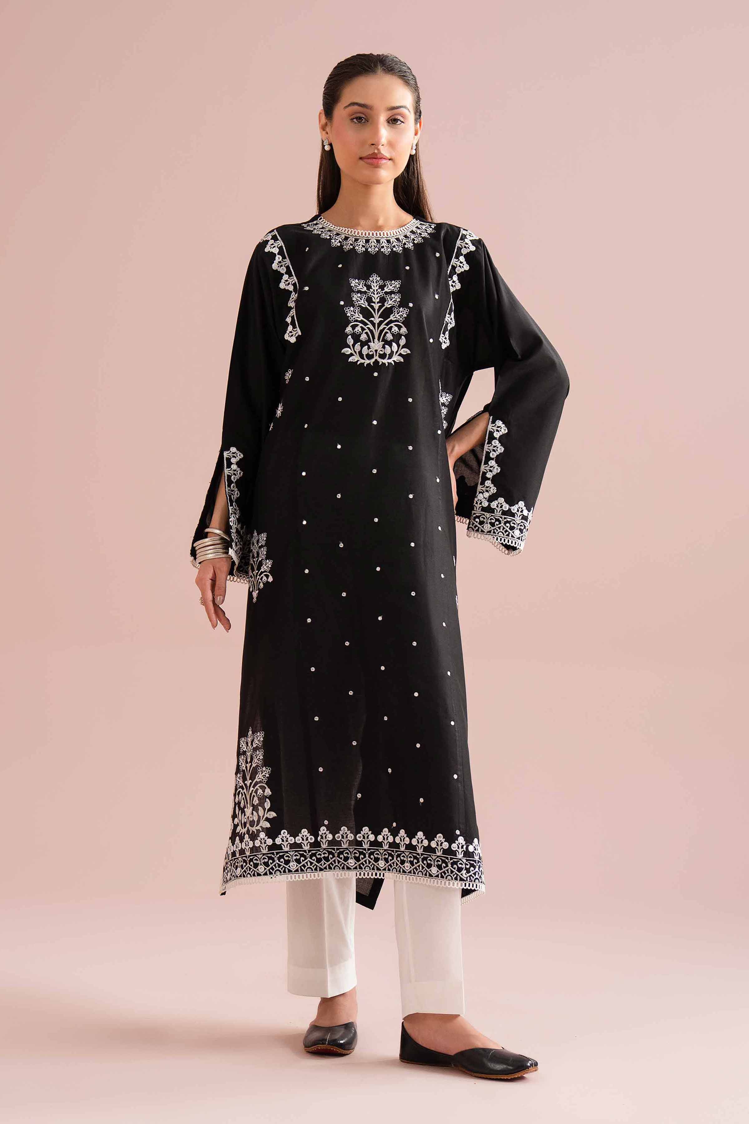 Nishat UK - Black Embroidered Cambric 2-piece ready to wear Dress