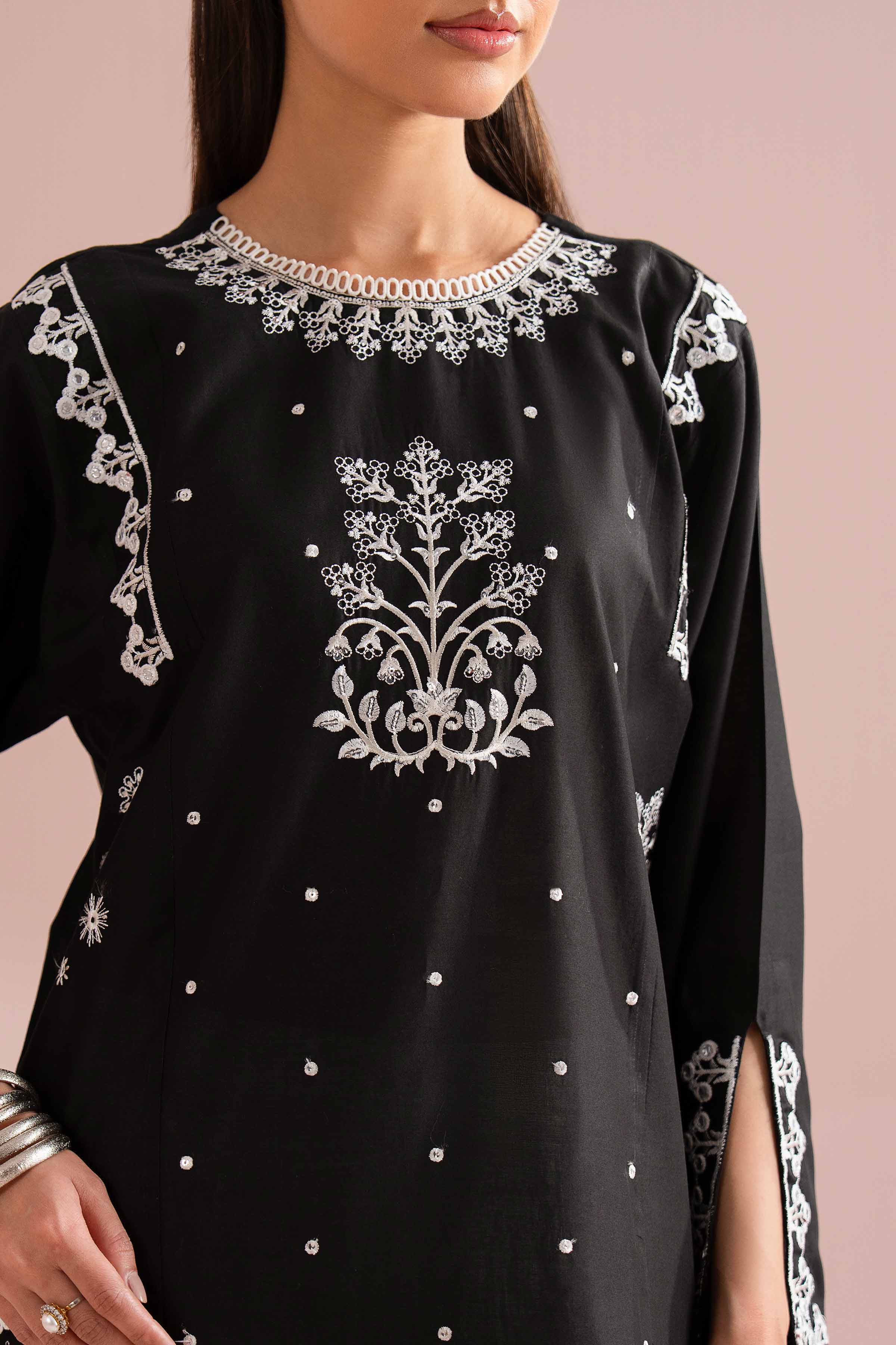 Nishat UK - Black Embroidered Cambric 2-piece ready to wear Dress