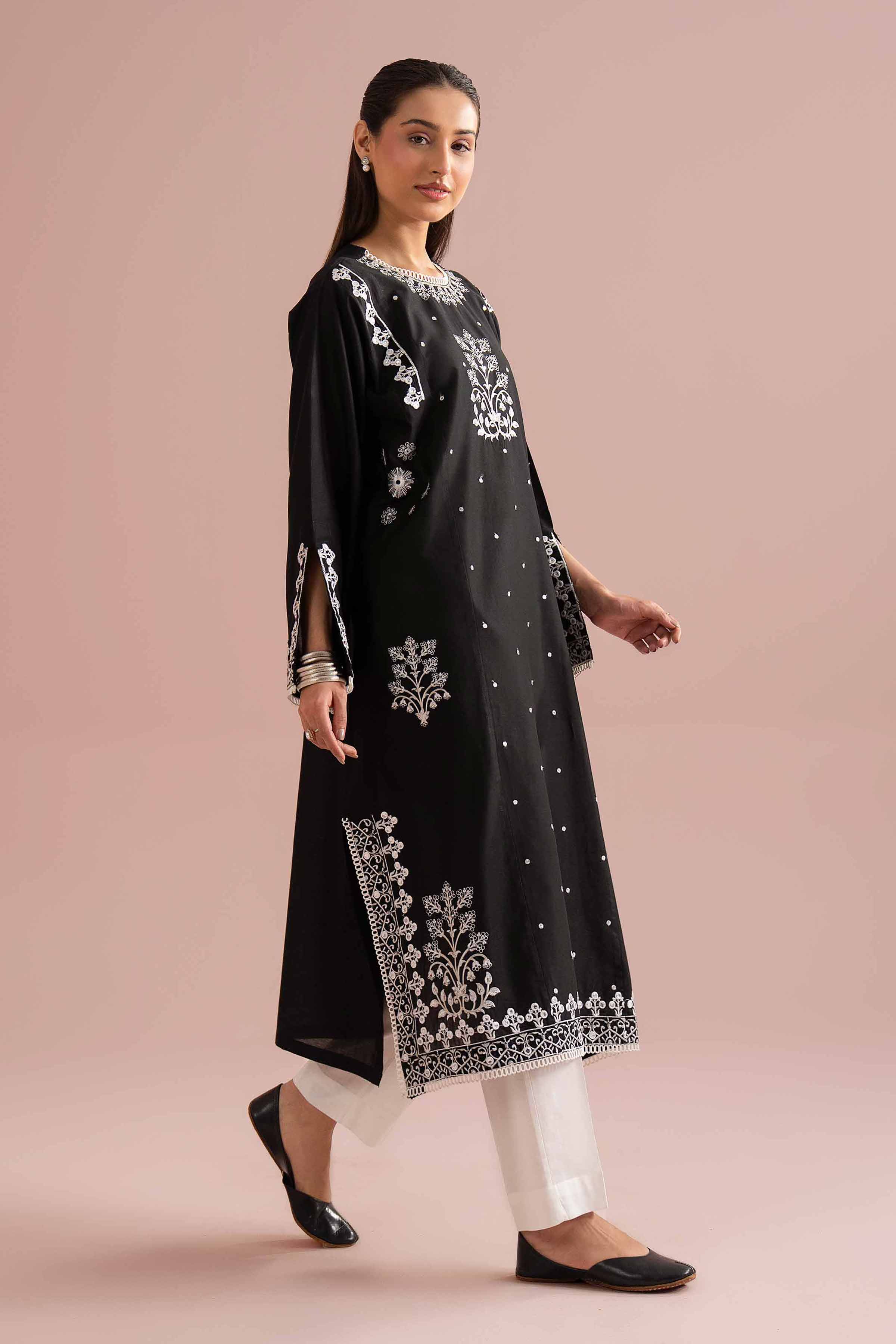 Nishat UK - Black Embroidered Cambric 2-piece ready to wear Dress