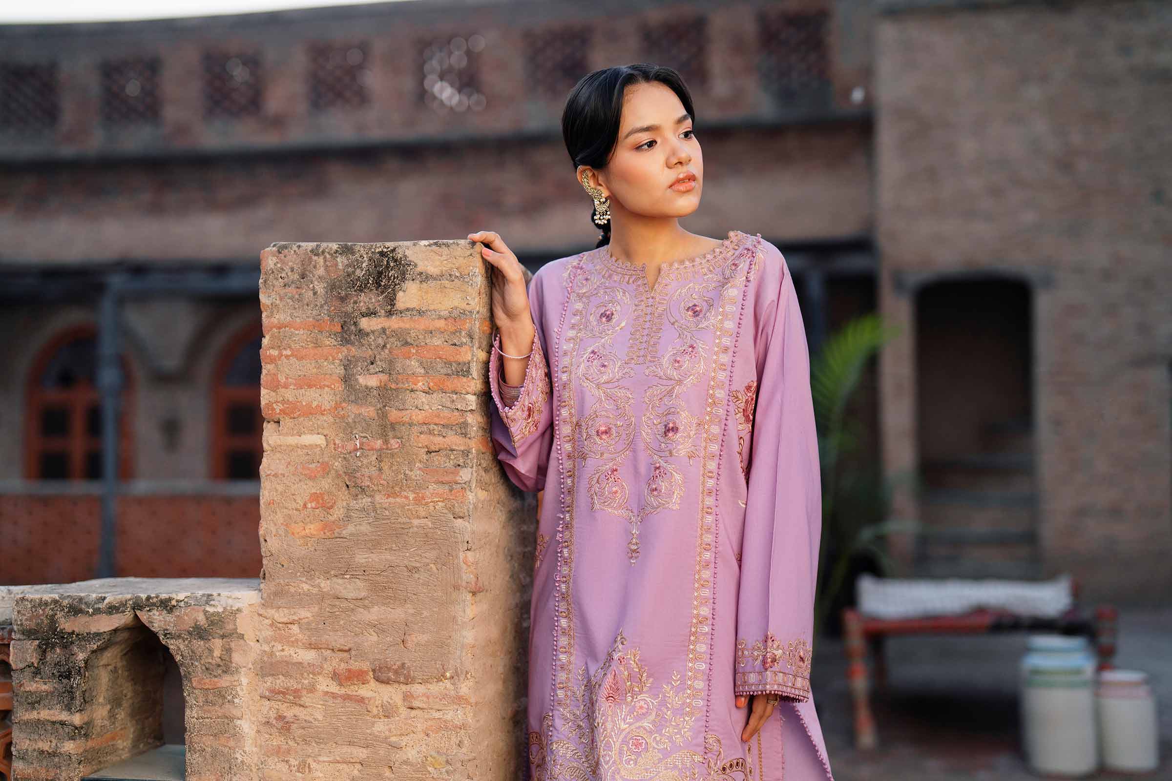 NishatUK - Purple Embroidered Cambric 2-piece ready to wear Dress