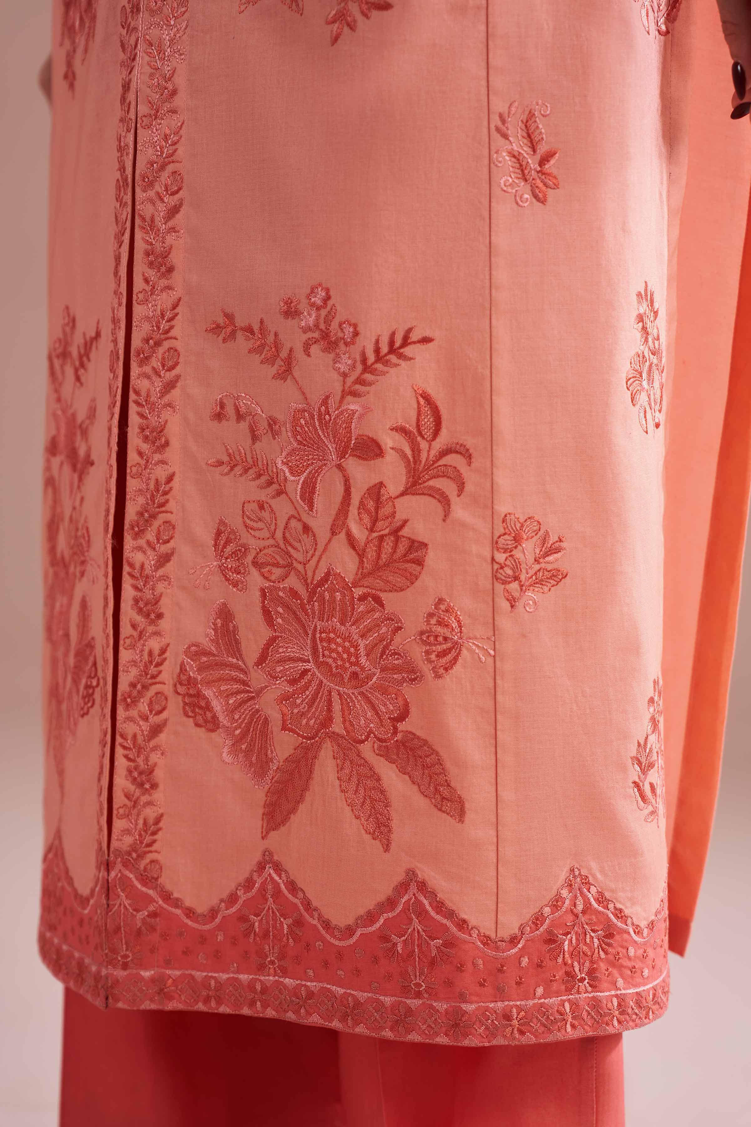 NishatUK - Orange Embroidered Cambric  ready to wear Dress
