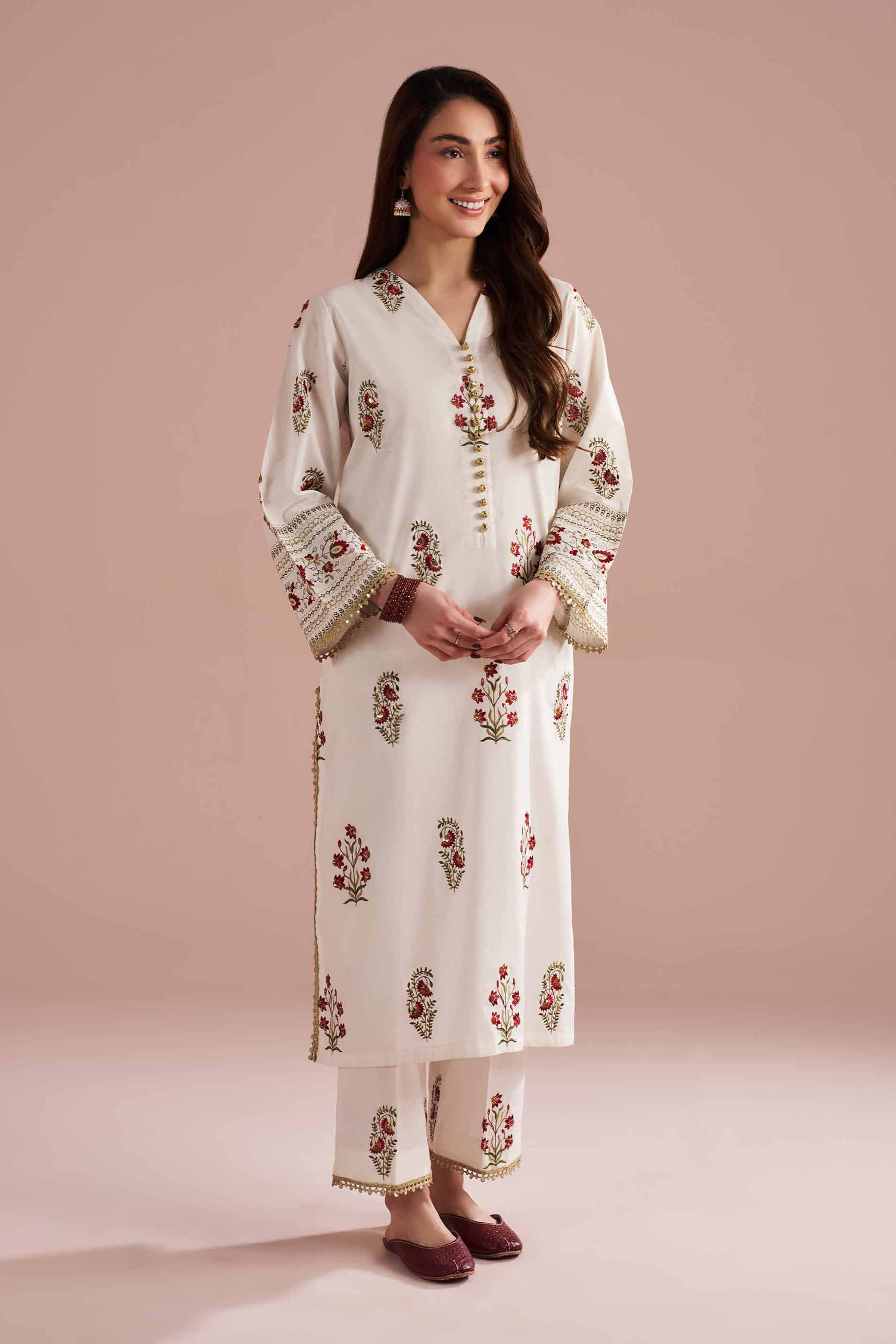 NishatUK - White Embroidered Cambric 2-piece ready to wear Dress