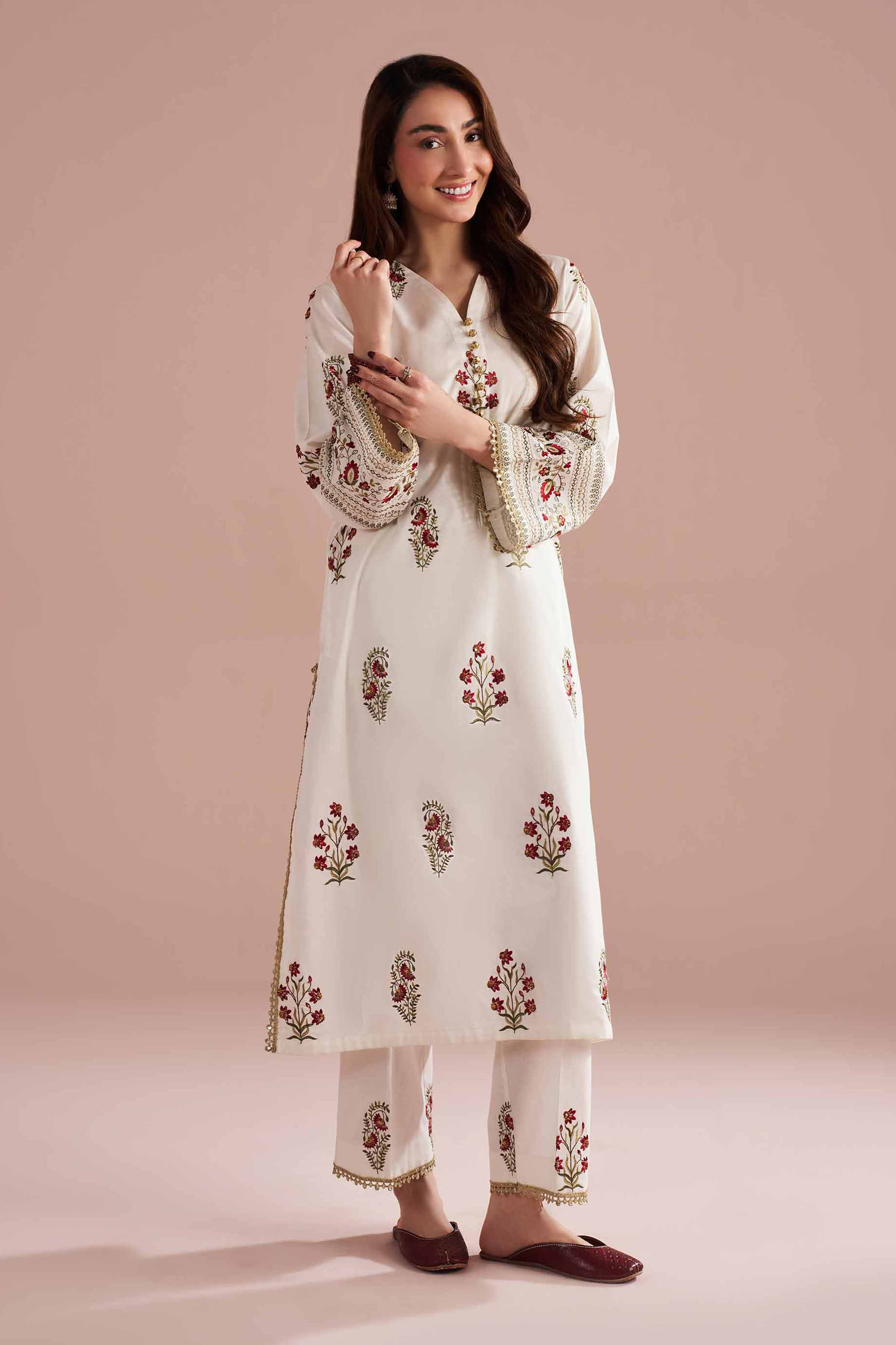 NishatUK - White Embroidered Cambric 2-piece ready to wear Dress