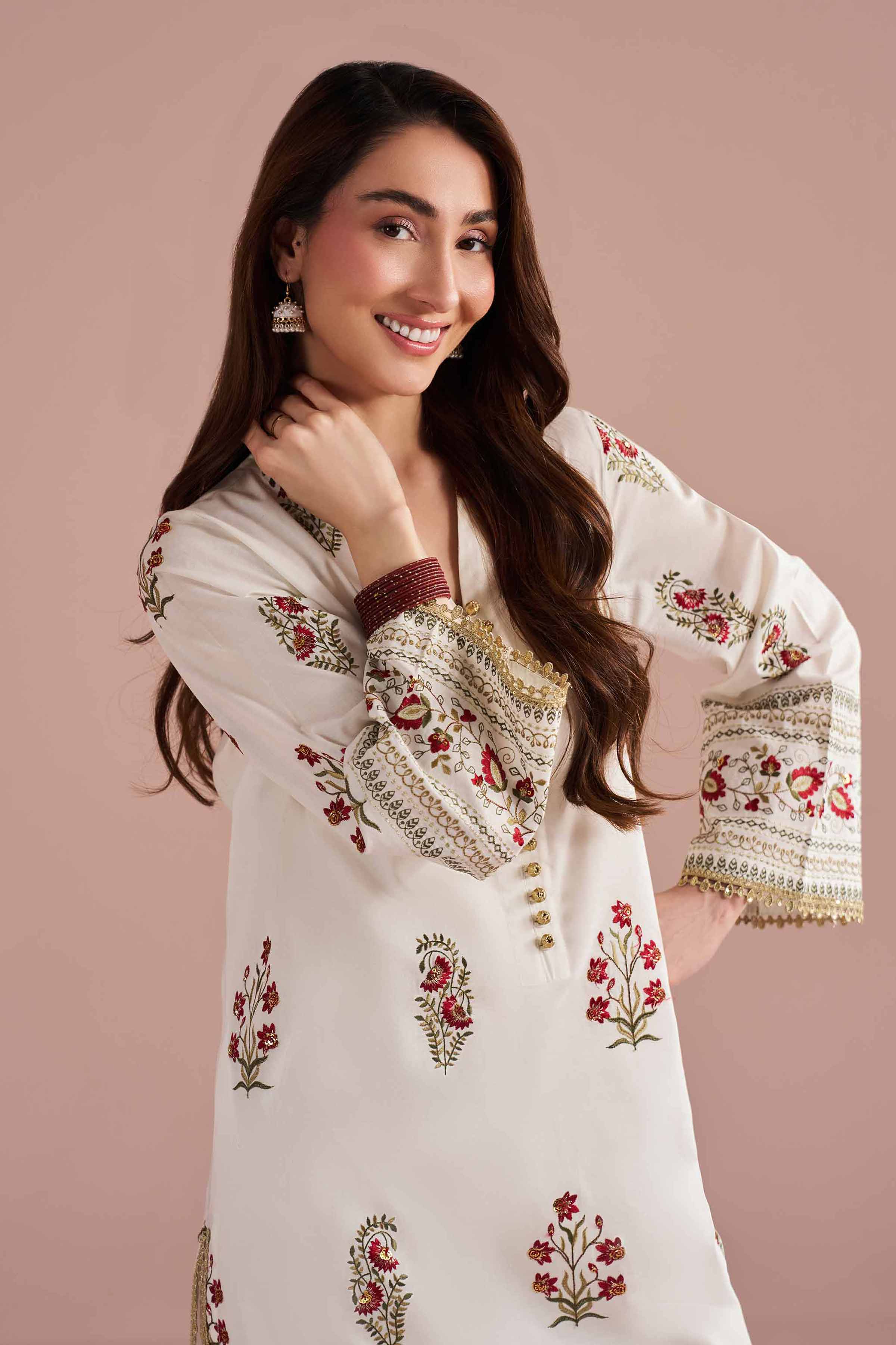 NishatUK - White Embroidered Cambric 2-piece ready to wear Dress