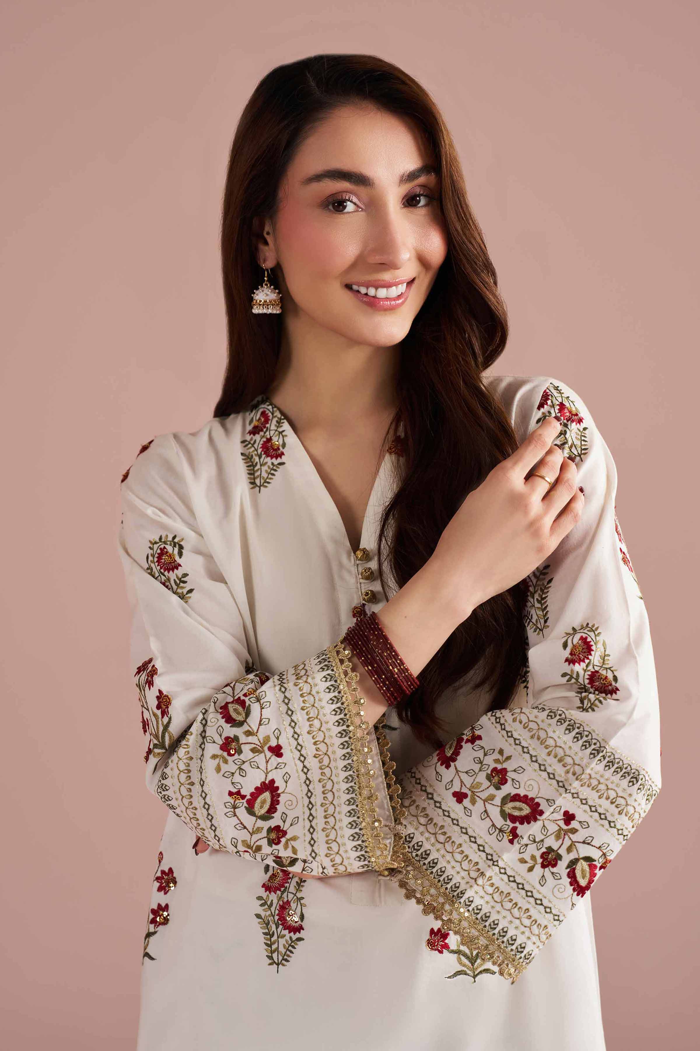 NishatUK - White Embroidered Cambric 2-piece ready to wear Dress