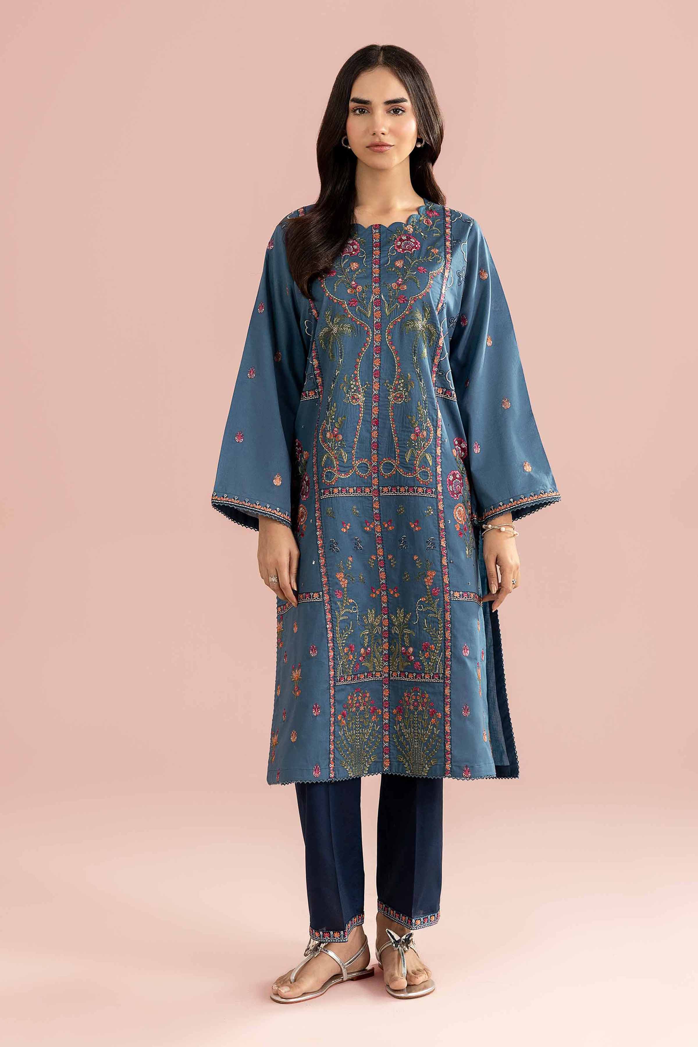 NishatUK - Blue Embroidered Cambric 2-piece ready to wear Dress