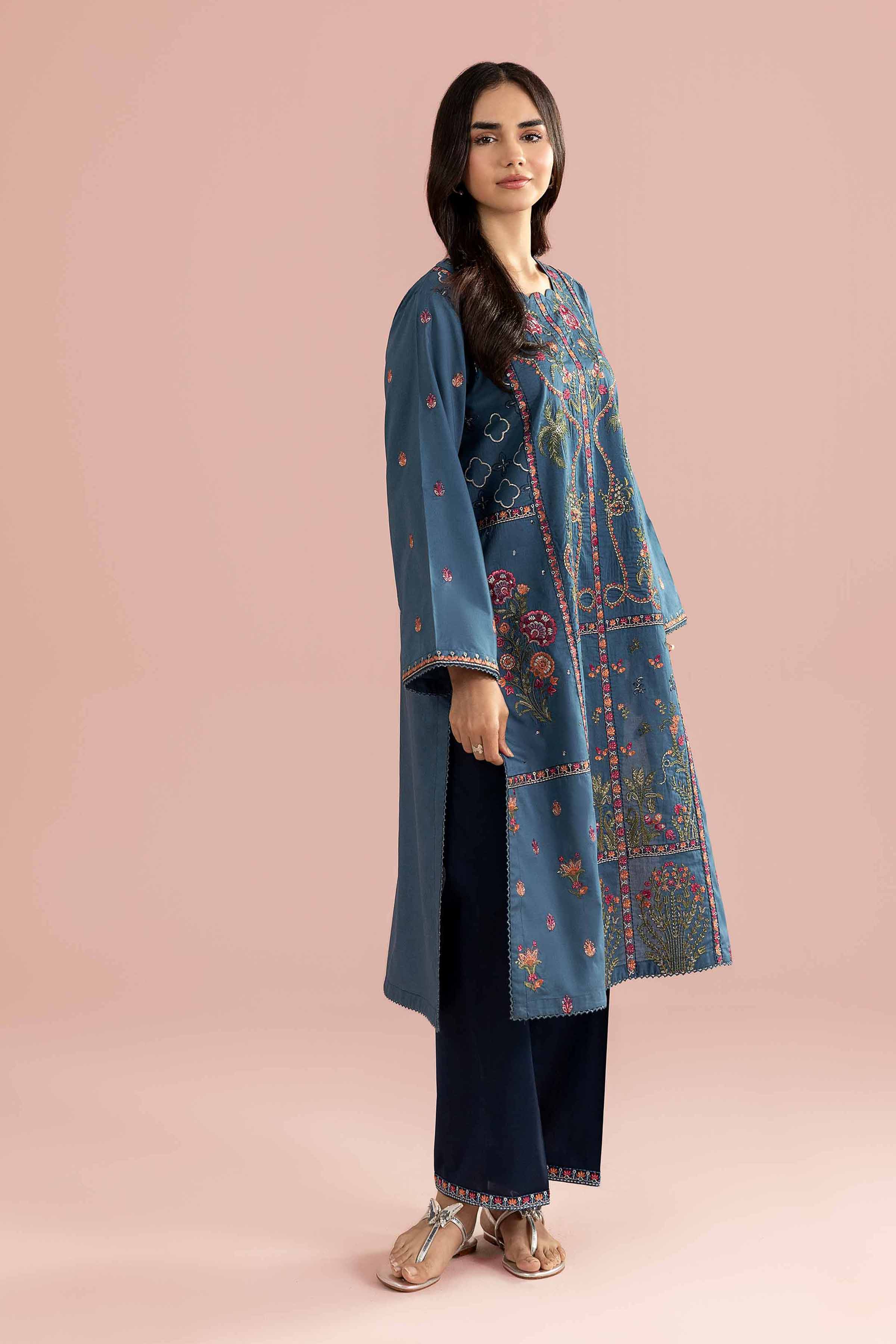 NishatUK - Blue Embroidered Cambric 2-piece ready to wear Dress