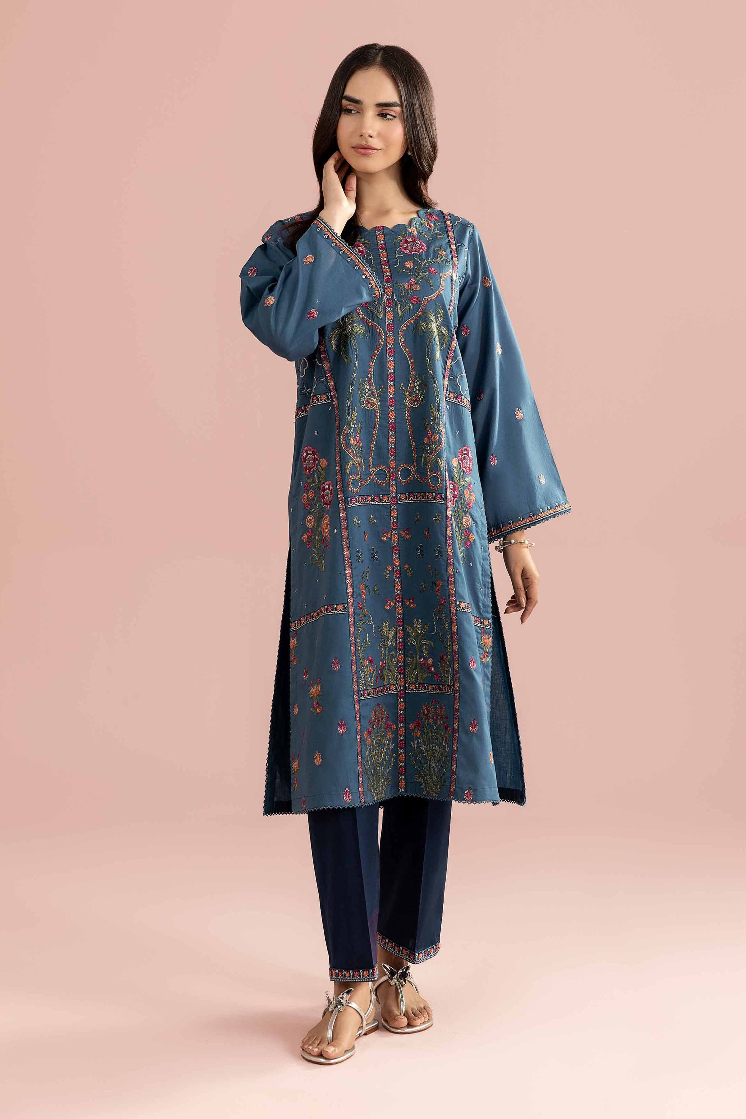 NishatUK - Blue Embroidered Cambric 2-piece ready to wear Dress