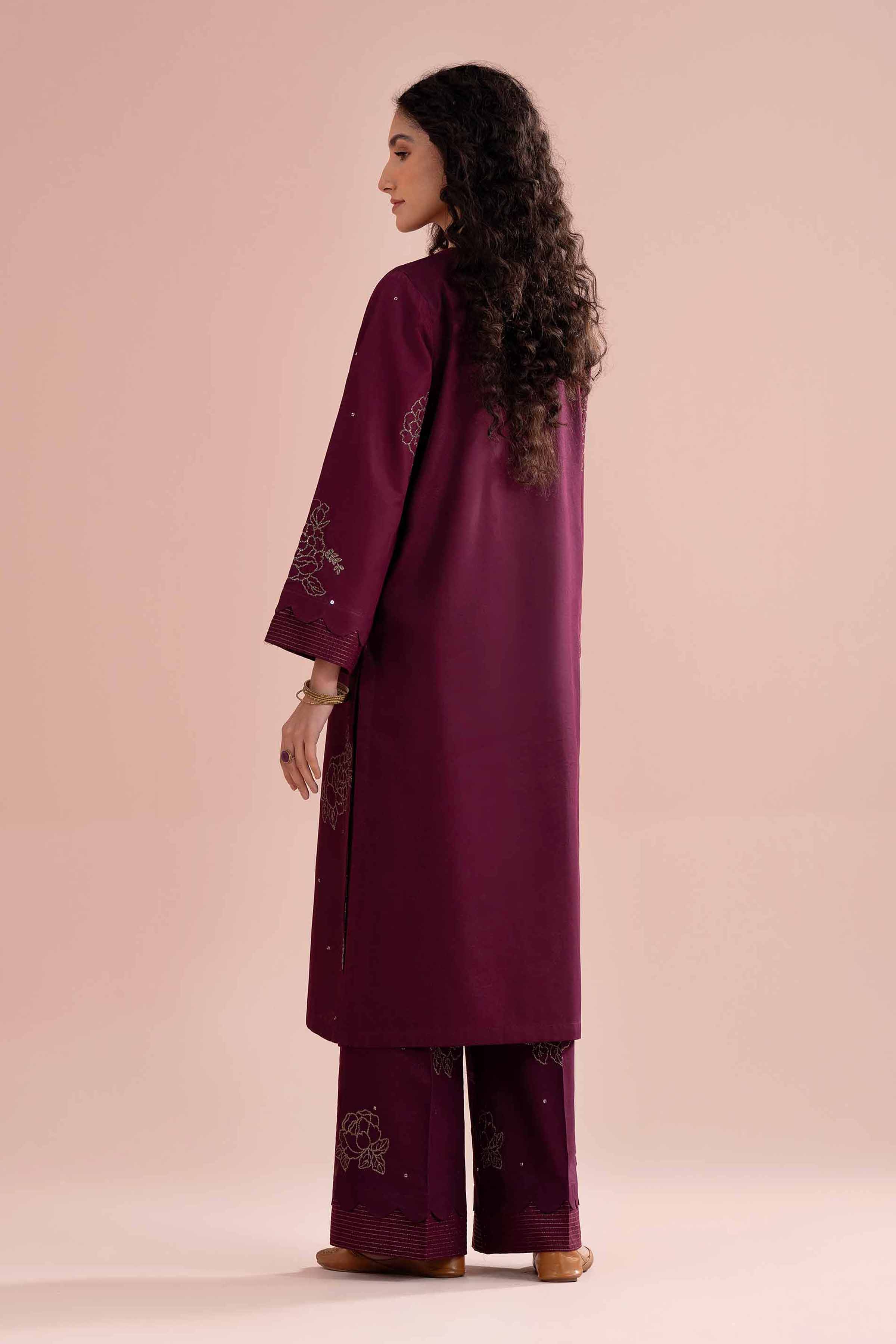 NishatUK - Purple Embroidered Cotton 2-piece ready to wear Dress