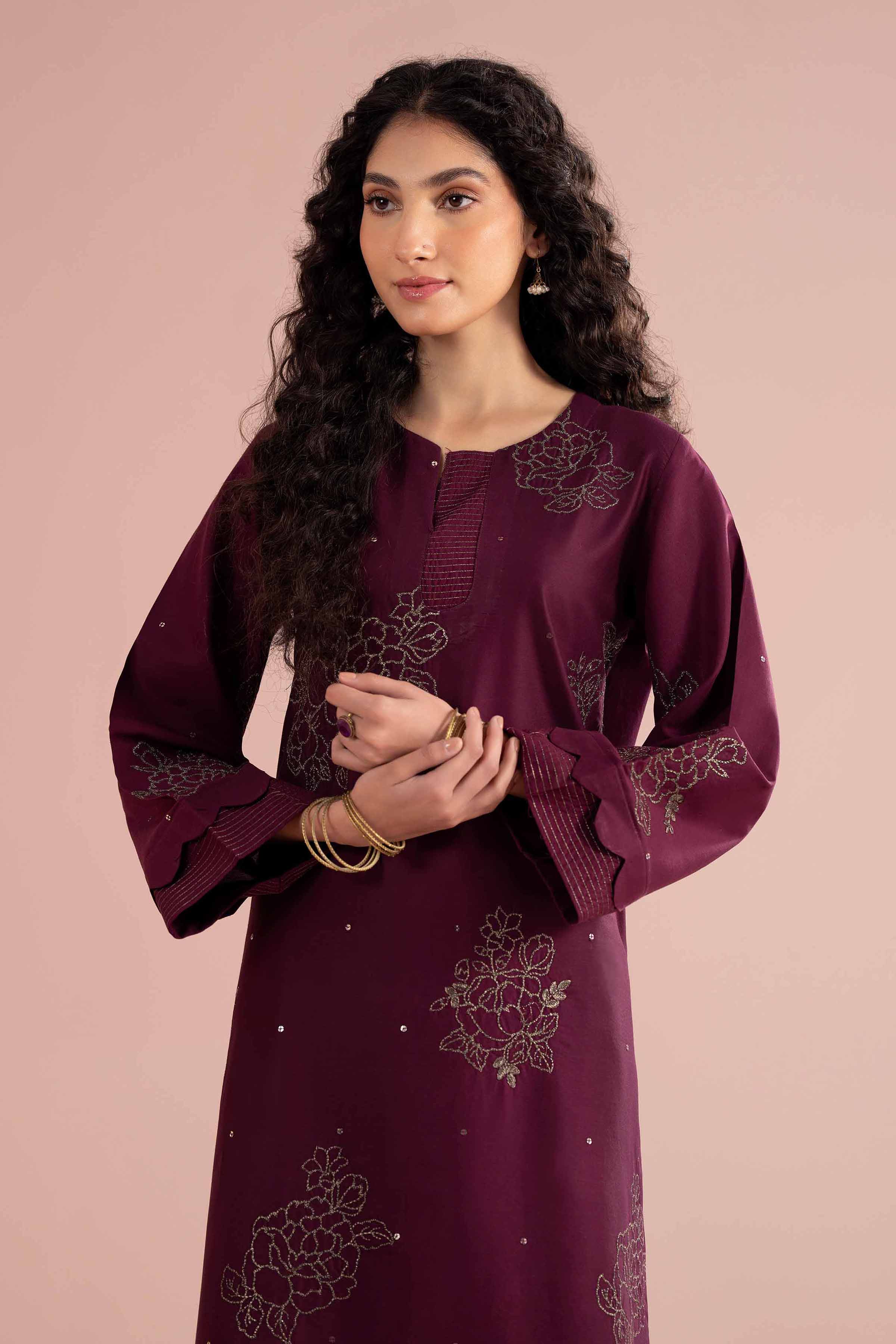 NishatUK - Purple Embroidered Cotton 2-piece ready to wear Dress